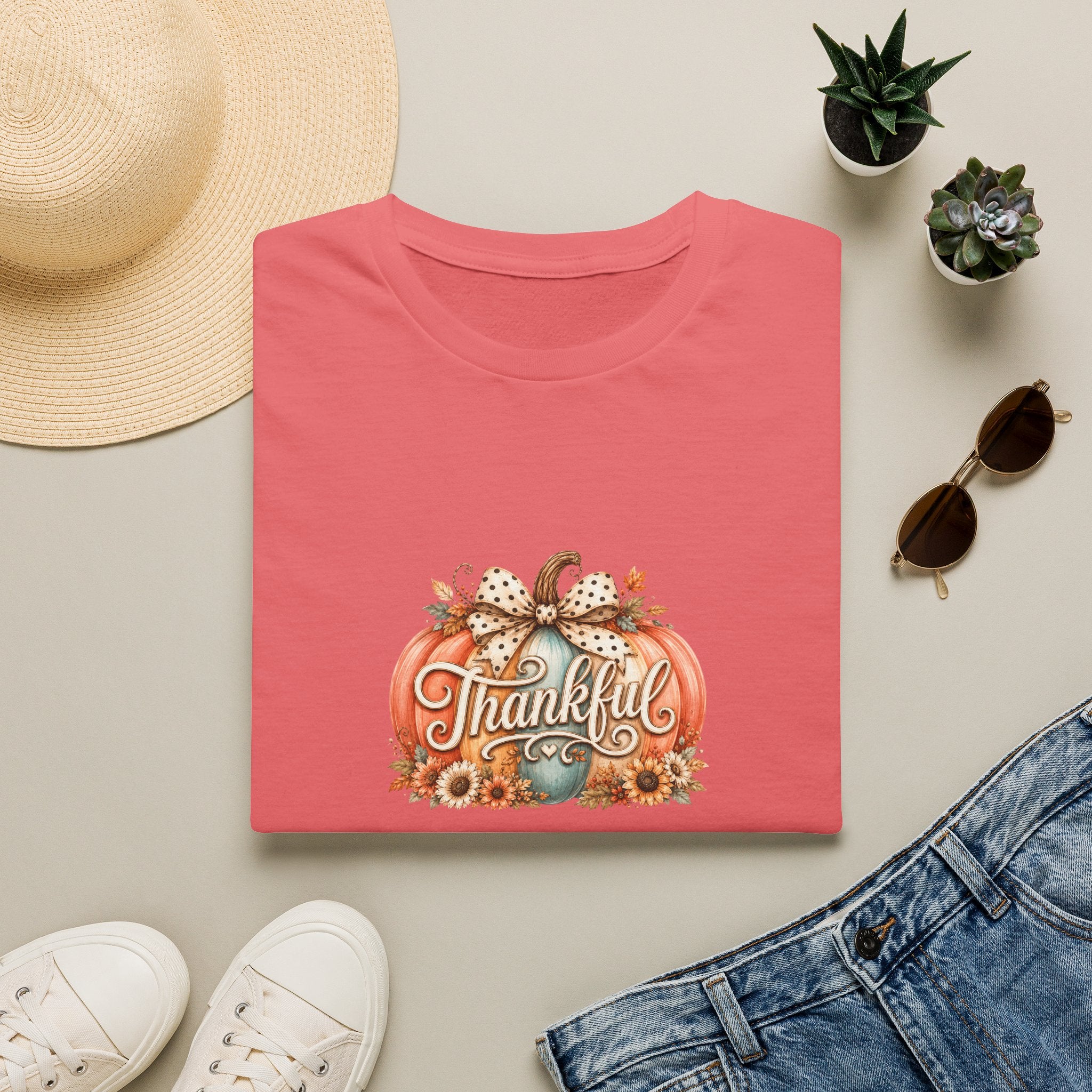 Thankful Pumpkin T-Shirt — Cute Fall Thanksgiving Gift for Women Graphic Tee