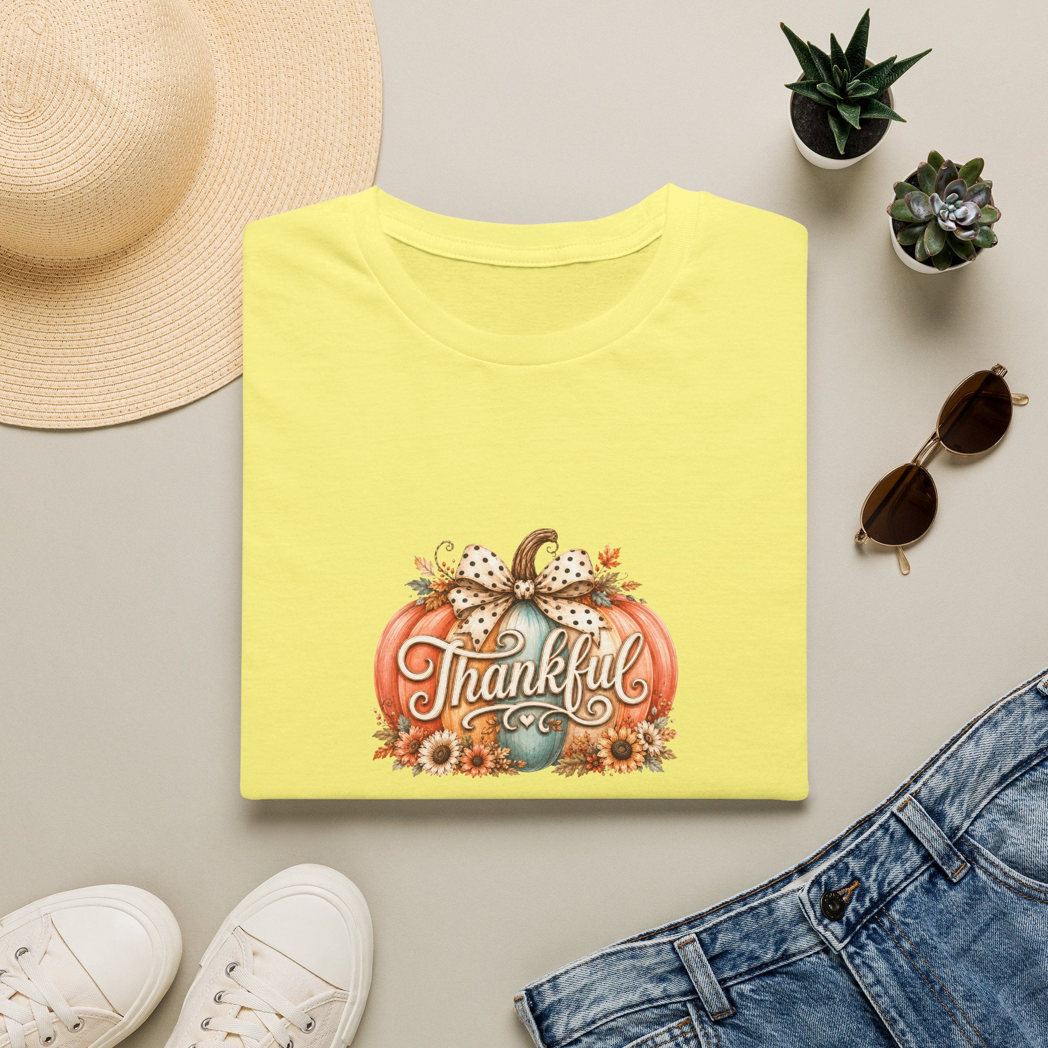 Thankful Pumpkin T-Shirt — Cute Fall Thanksgiving Gift for Women Graphic Tee