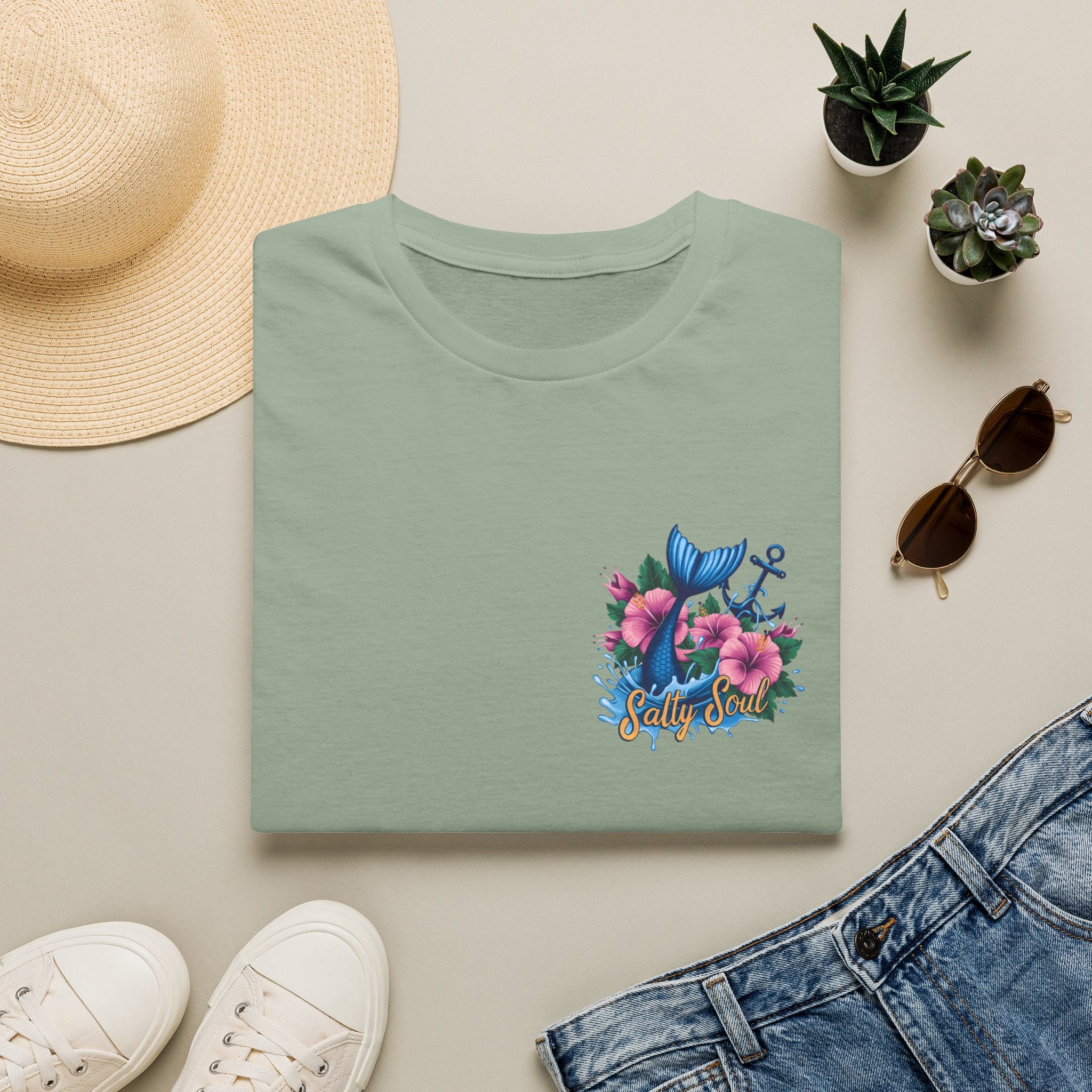 Salty Soul Mermaid Anchor Floral T-Shirt — Cute Beach Gift for Women Nautical Tee