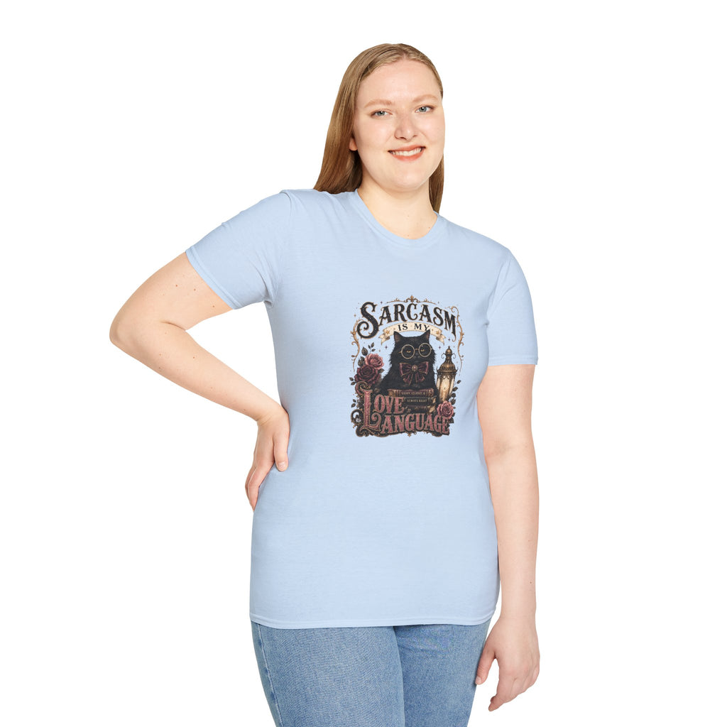 Sarcasm Is My Love Language Cat T-Shirt — Funny Gift for Her Vintage Graphic Tee