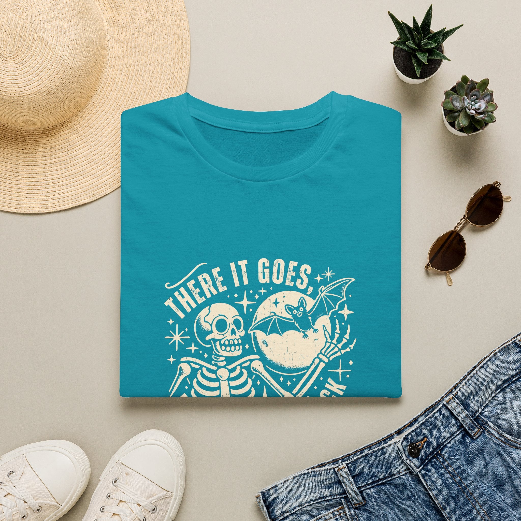 There It Goes Skull Moon & Bat T-Shirt — Cute Halloween Gift for Women Graphic Tee