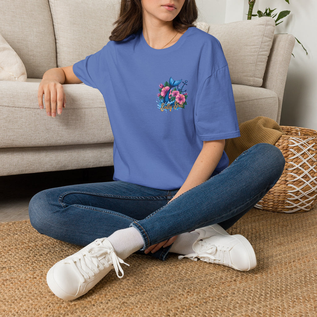 Salty Soul Mermaid Anchor Floral T-Shirt — Cute Beach Gift for Women Nautical Tee