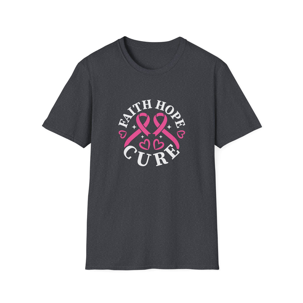 Faith Hope Cure Breast Cancer Awareness T-Shirt — Pink Ribbon Gift for Her Support Graphic Tee