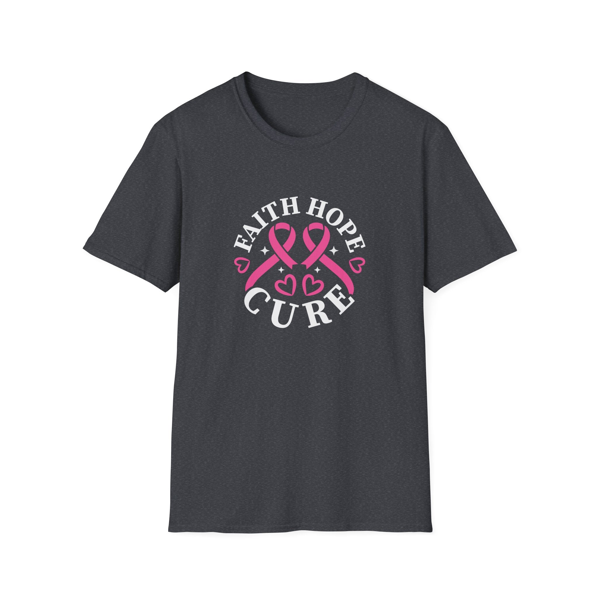 Faith Hope Cure Breast Cancer Awareness T-Shirt — Pink Ribbon Gift for Her Support Graphic Tee