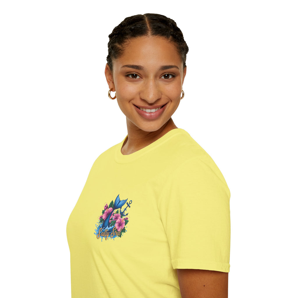 Salty Soul Mermaid Anchor Floral T-Shirt — Cute Beach Gift for Women Nautical Tee