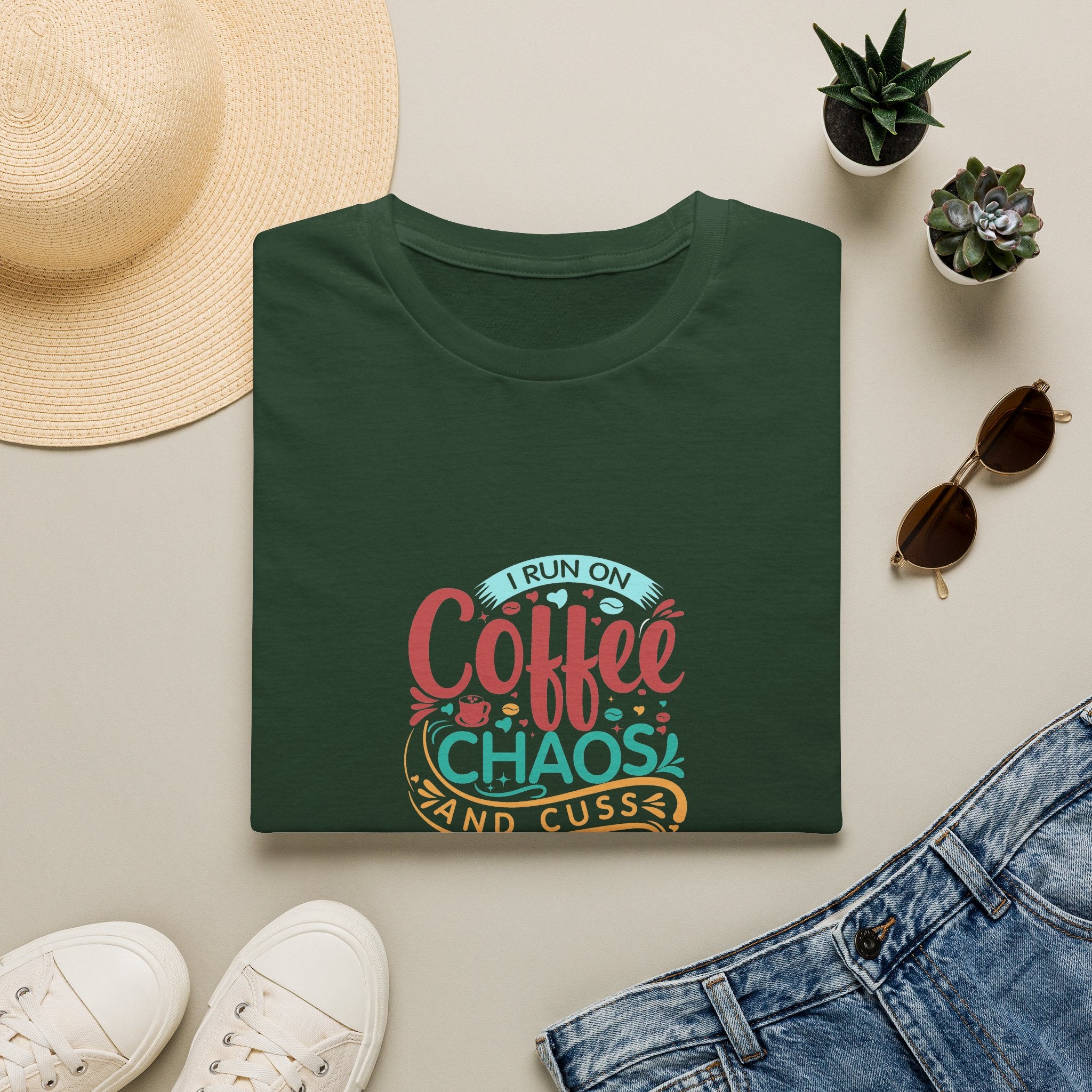 I Run on Coffee Chaos and Cuss Words T-Shirt — Funny Gift for Her Sarcastic Mom Tee