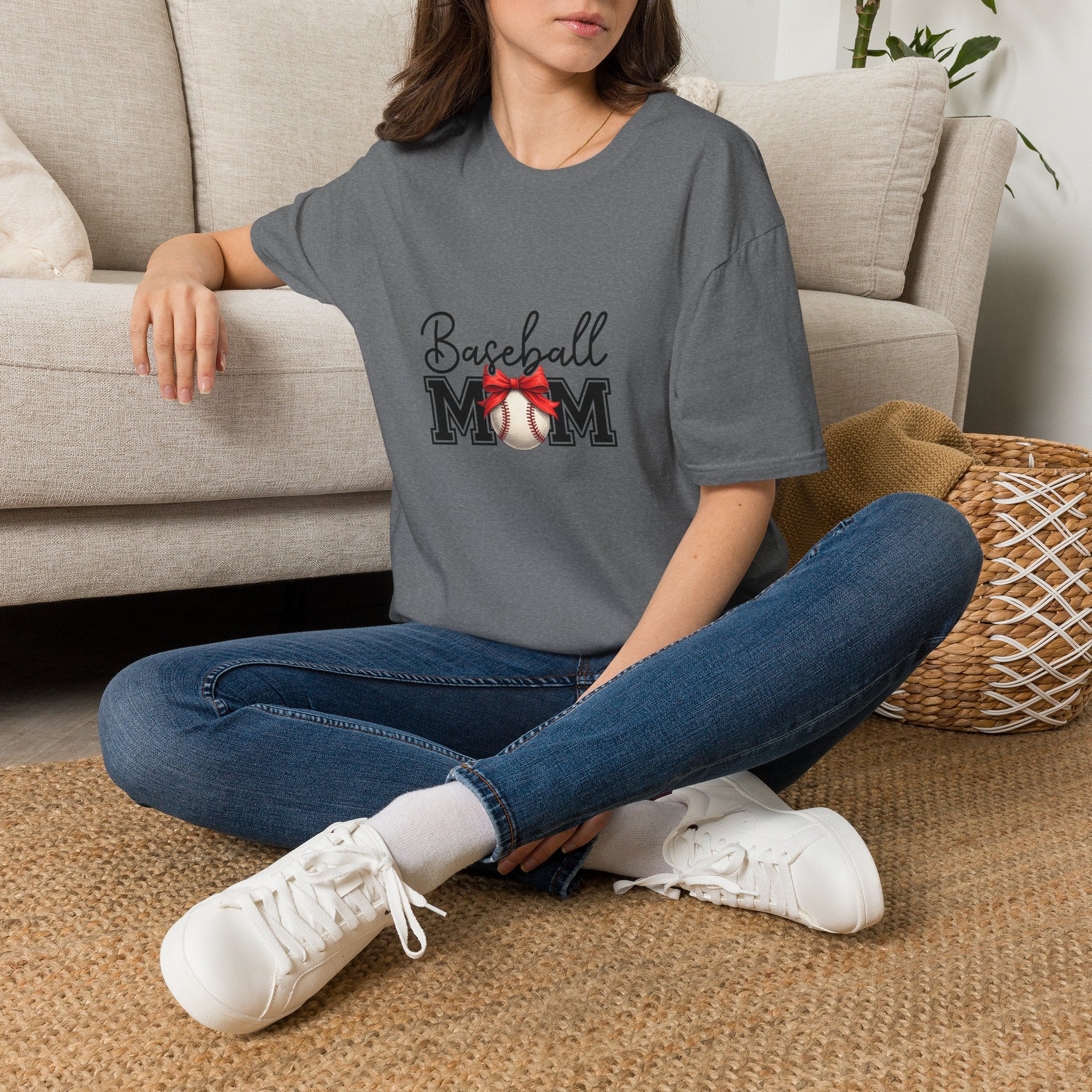 Baseball Mom T-Shirt — Cute Red Bow Gift for Sports Moms Game Day Graphic Tee