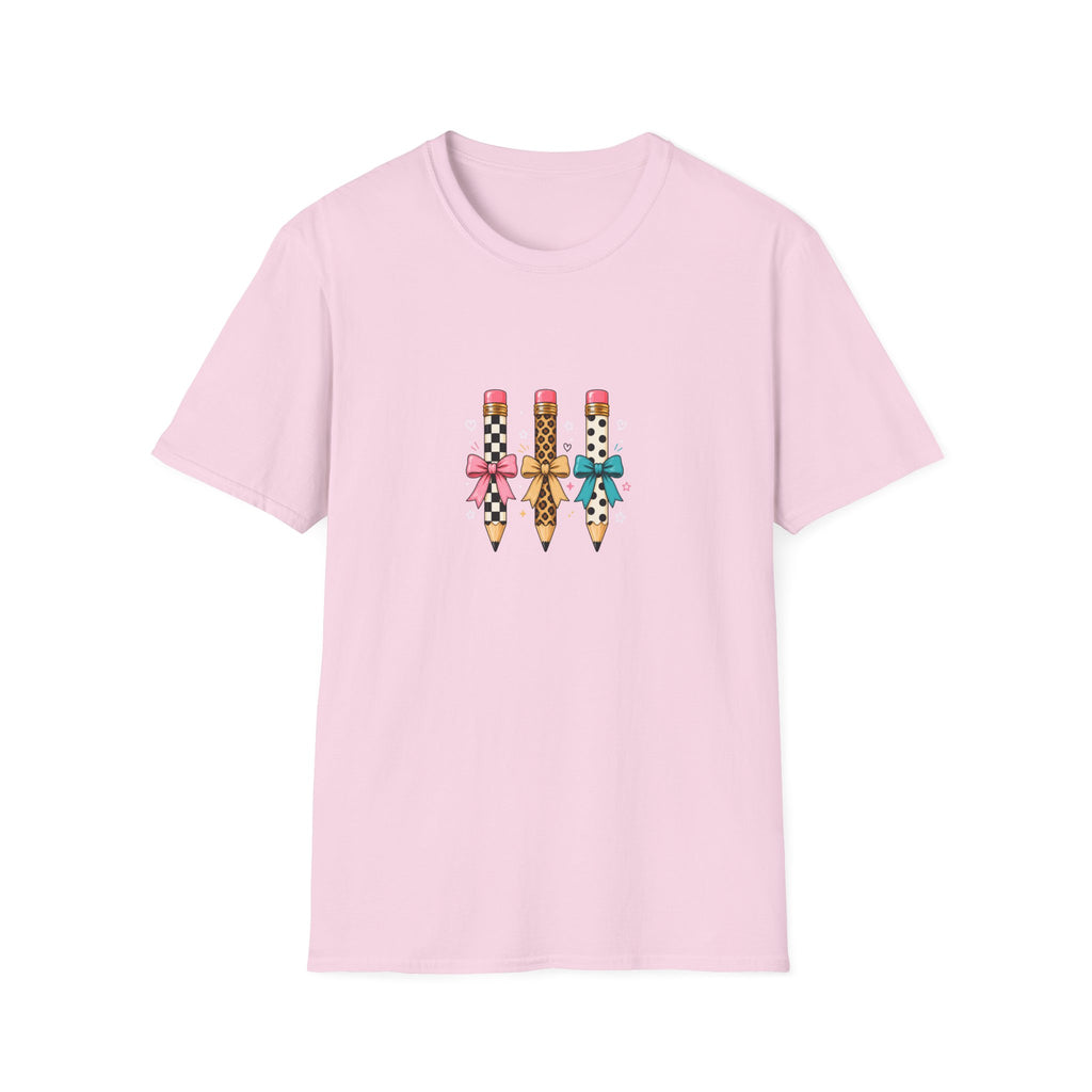 Pencil Trio Graphic T-Shirt — Cute Patterned Pencils with Bows