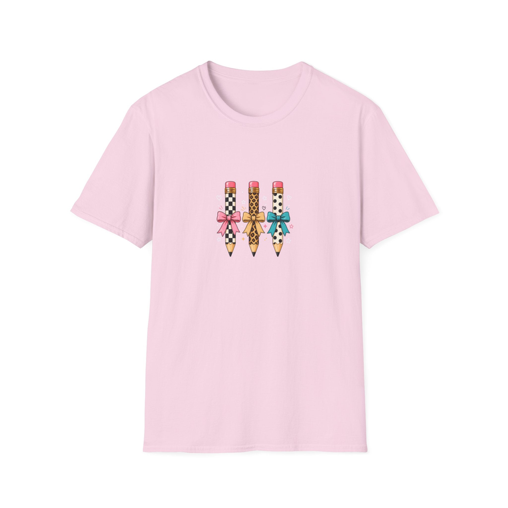 Pencil Trio Graphic T-Shirt — Cute Patterned Pencils with Bows