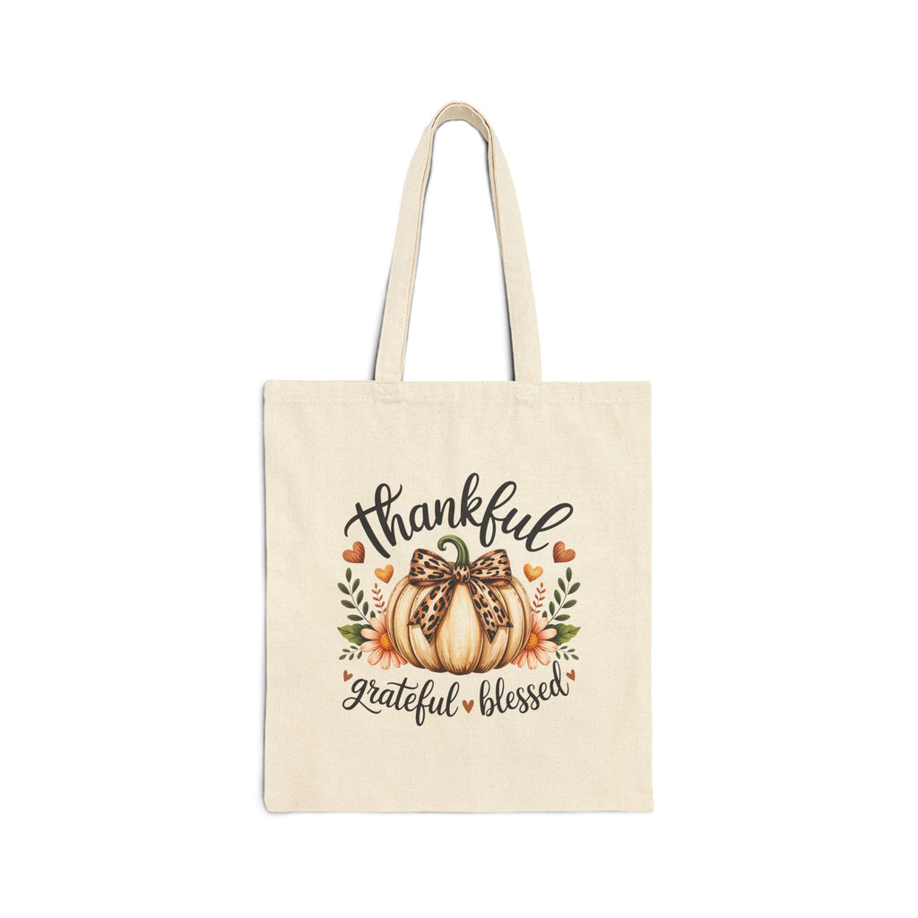 Thankful Grateful Blessed Pumpkin Tote Bag — Cute Fall Gift for Women Canvas Shopper