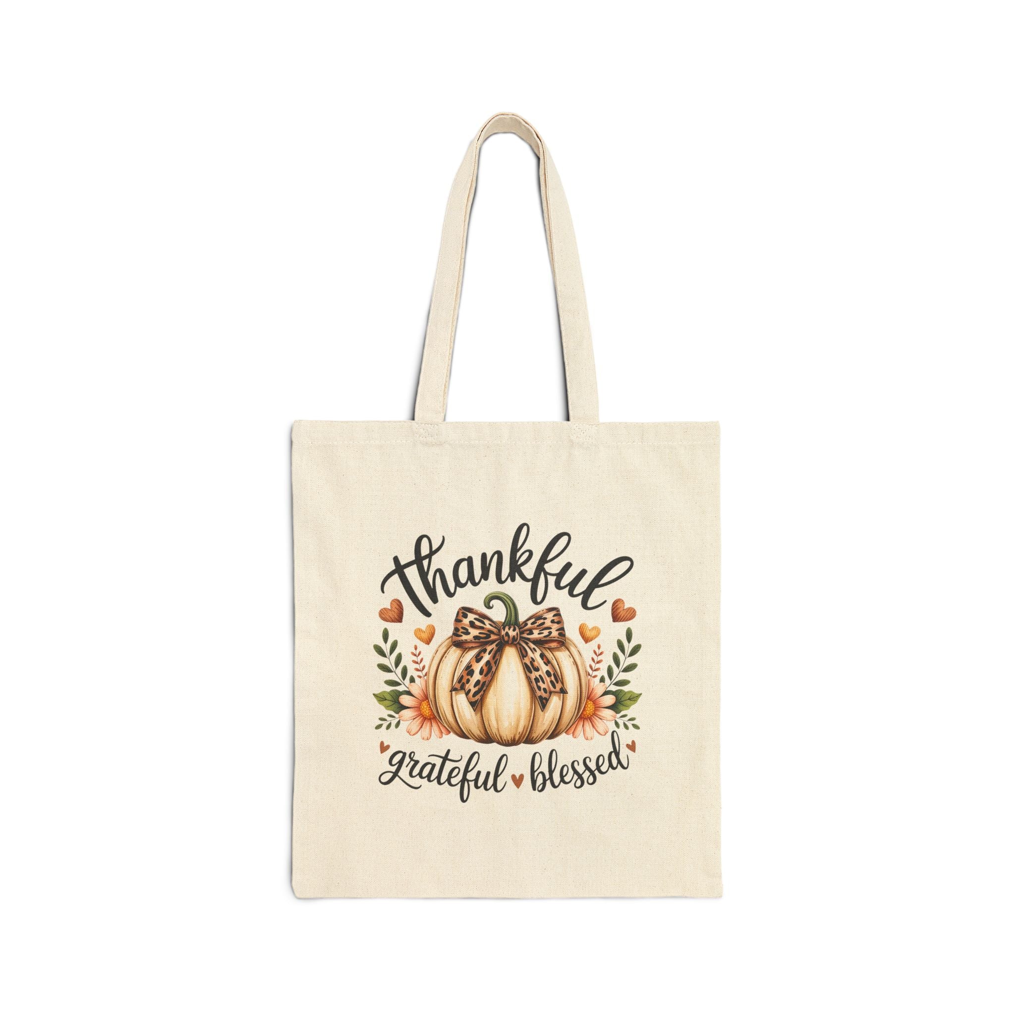 Thankful Grateful Blessed Pumpkin Tote Bag — Cute Fall Gift for Women Canvas Shopper
