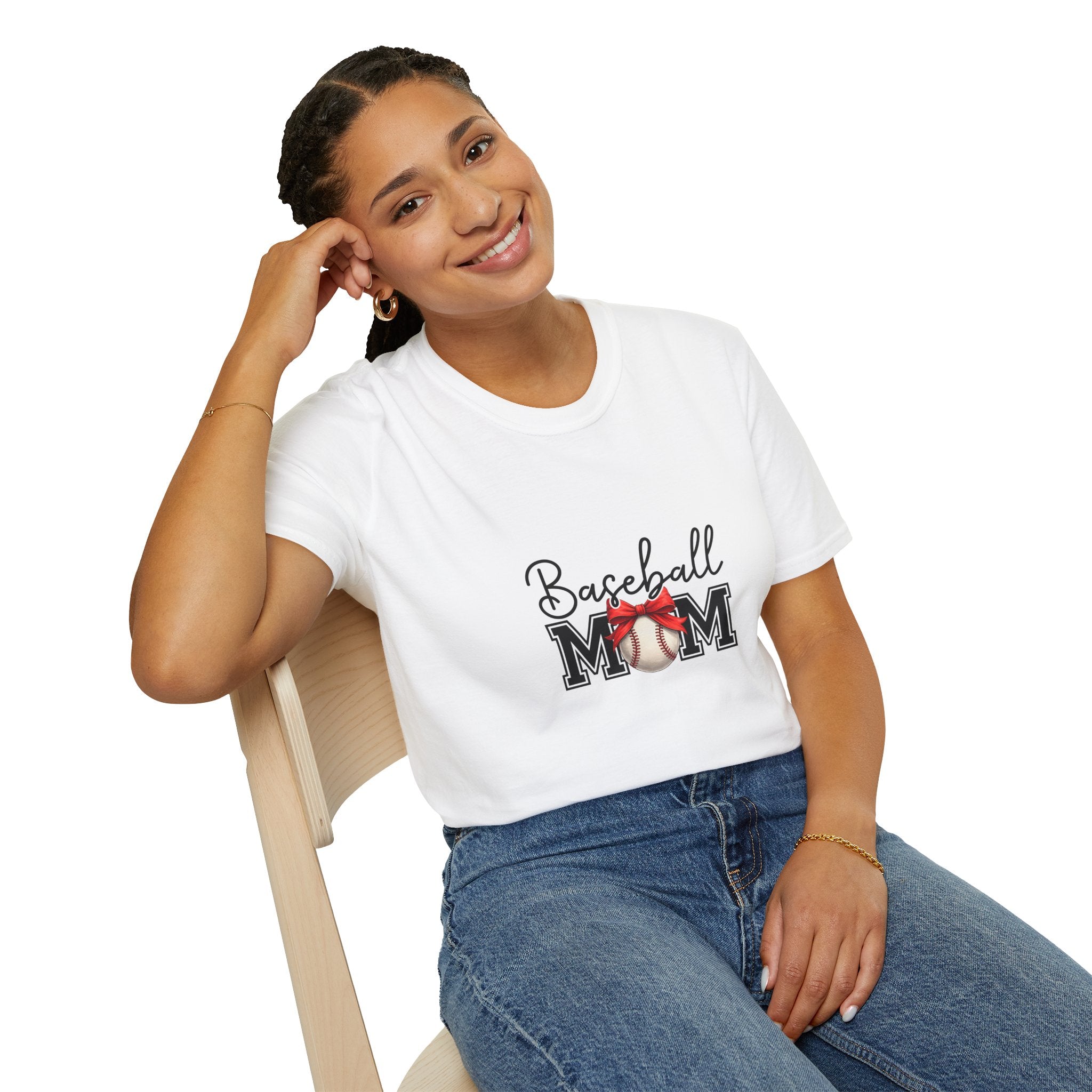 Baseball Mom T-Shirt — Cute Red Bow Gift for Sports Moms Game Day Graphic Tee