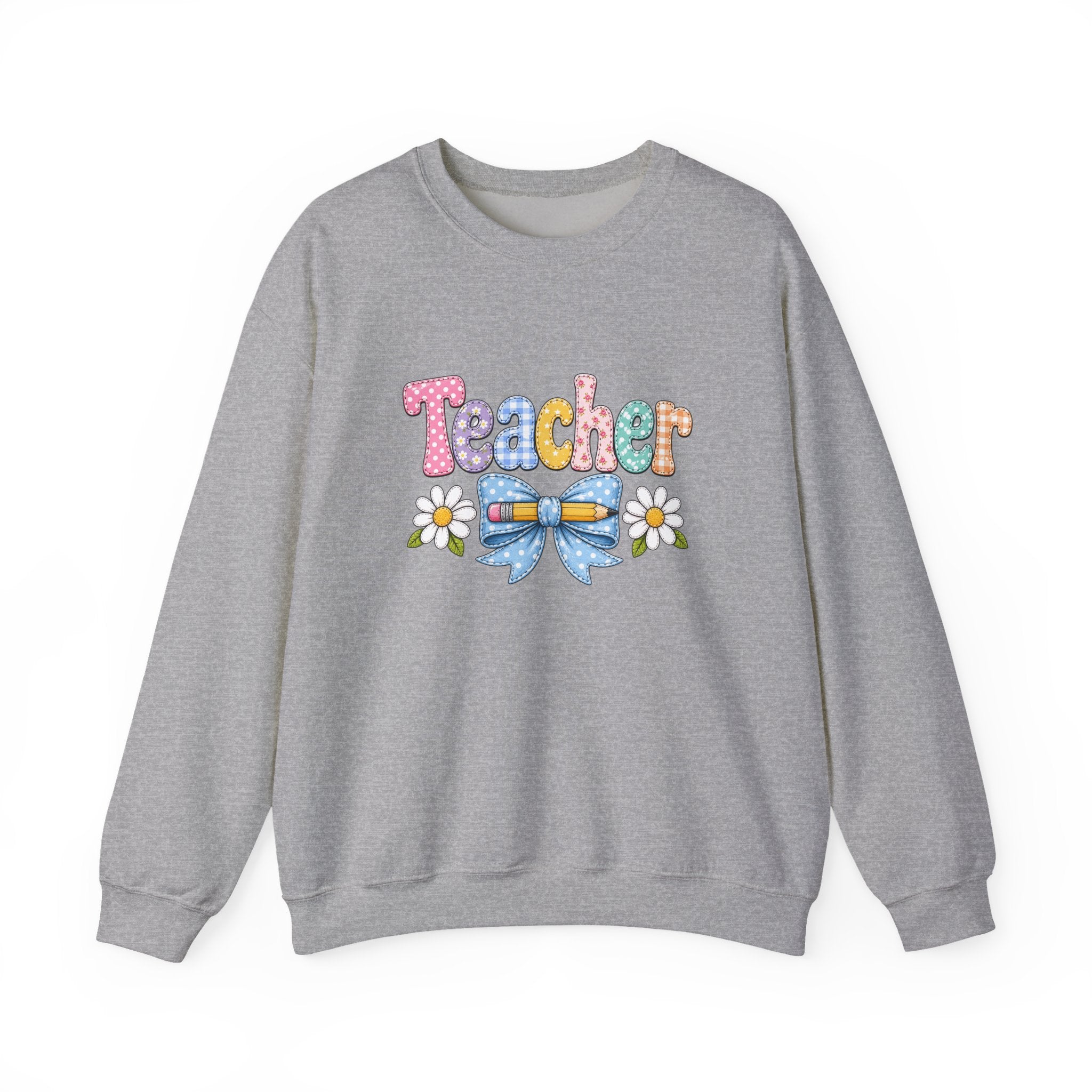 Teacher Floral Bow Sweatshirt — Cute Pastel Gift for Teachers Appreciation Crewneck