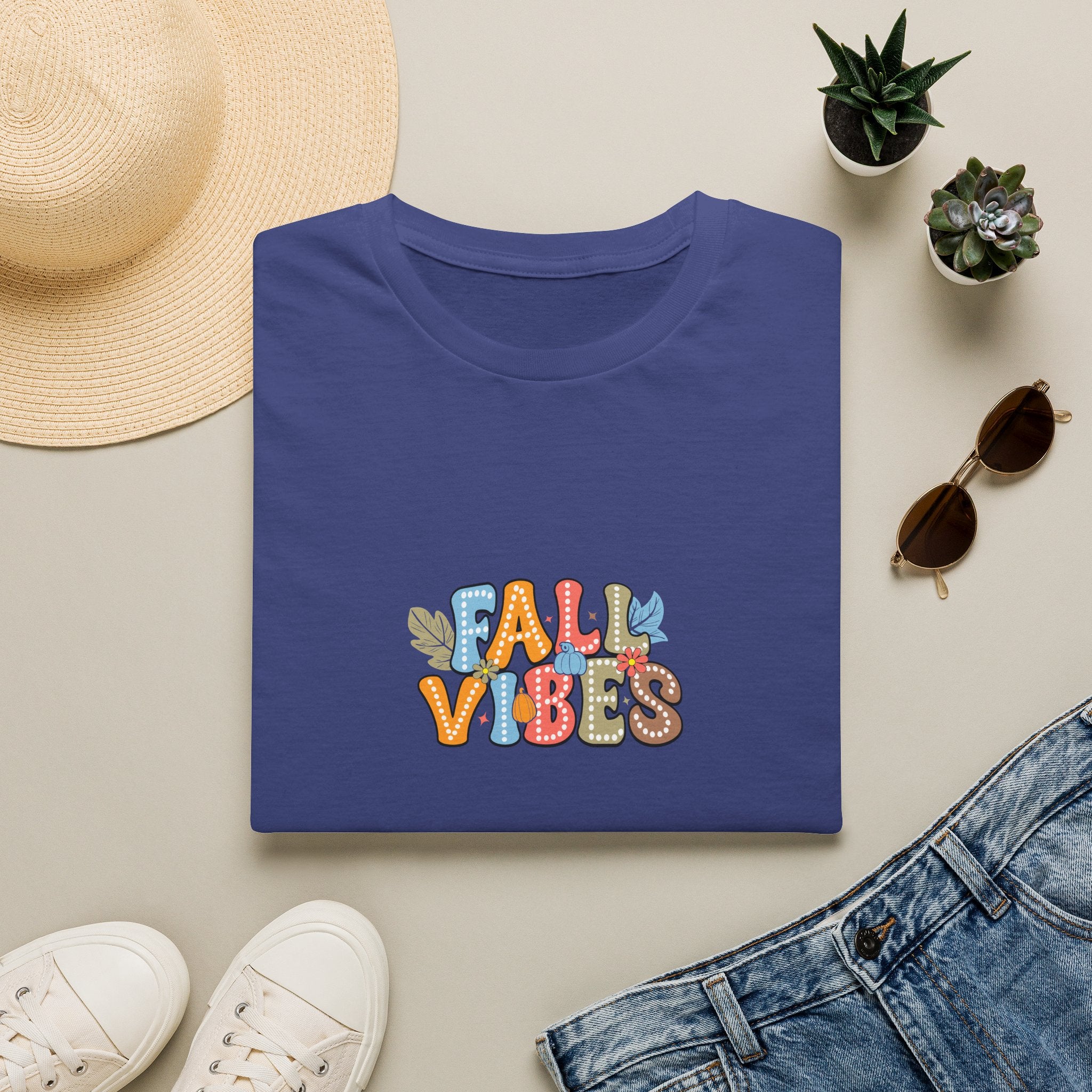 Fall Vibes Colorful Autumn T-Shirt — Cute Fall Gift for Women Graphic Tee
