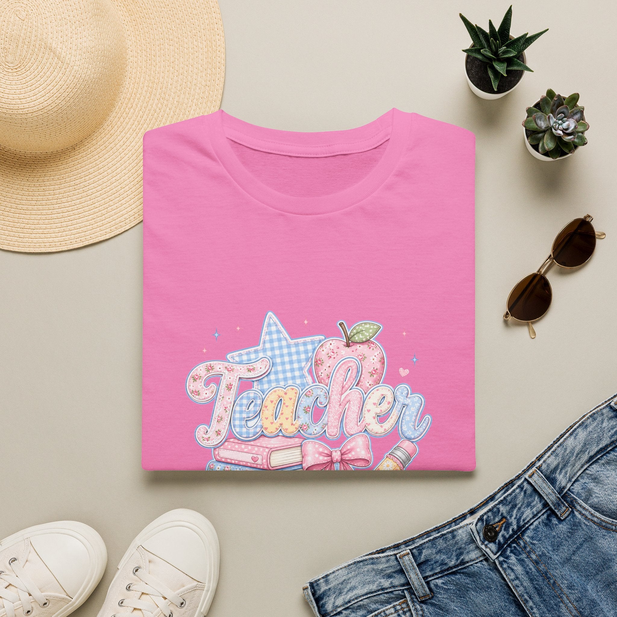 Cute Pastel Apple & Books Teacher T-Shirt — Funny Back-to-School Gift Graphic Tee