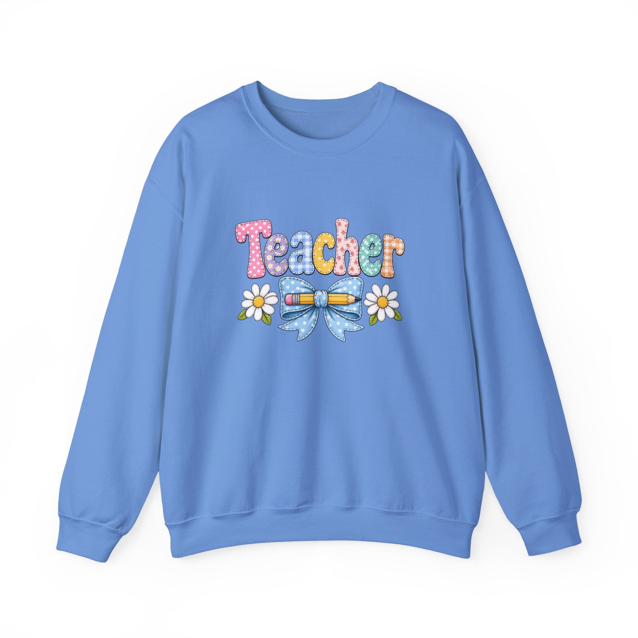 Teacher Floral Bow Sweatshirt — Cute Pastel Gift for Teachers Appreciation Crewneck
