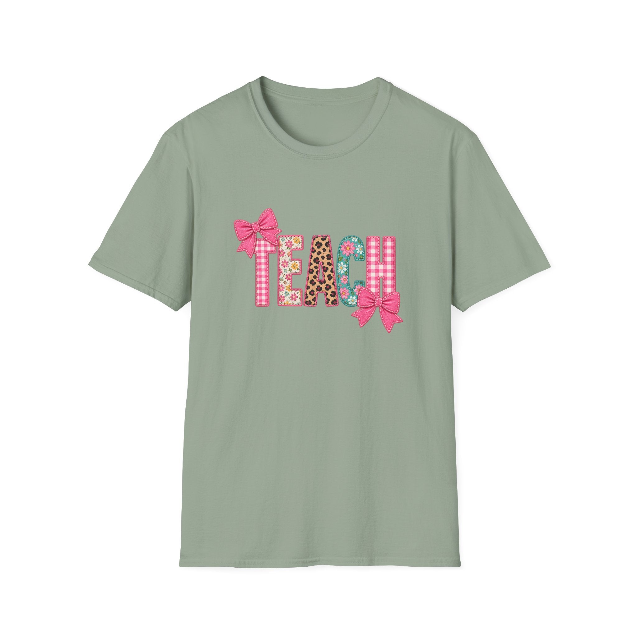 Floral Leopard TEACH T-Shirt — Cute Back-to-School Gift for Teachers Pink Bow Tee