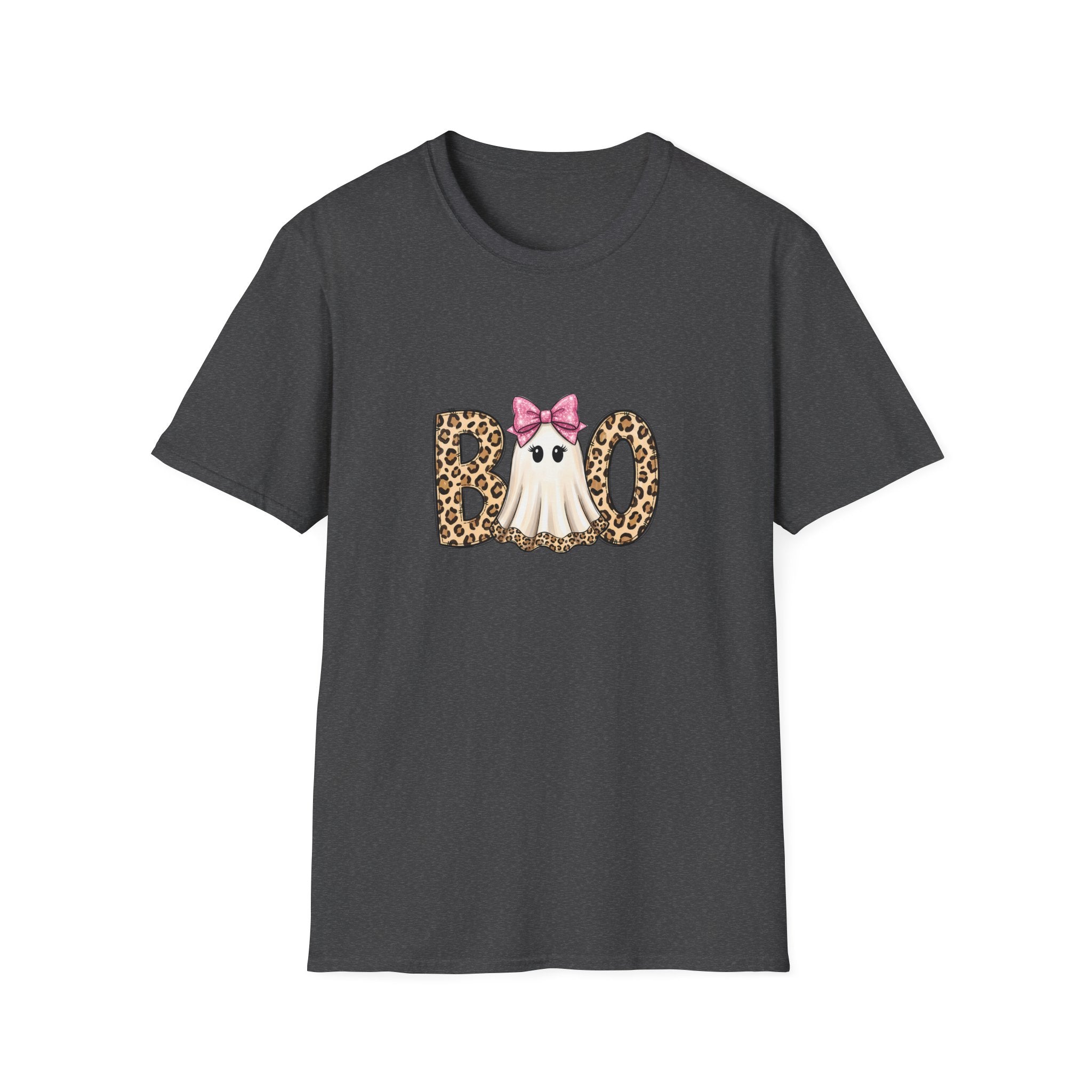 Boo Leopard Ghost T-Shirt — Cute Pink Bow Halloween Gift for Women Graphic Tee