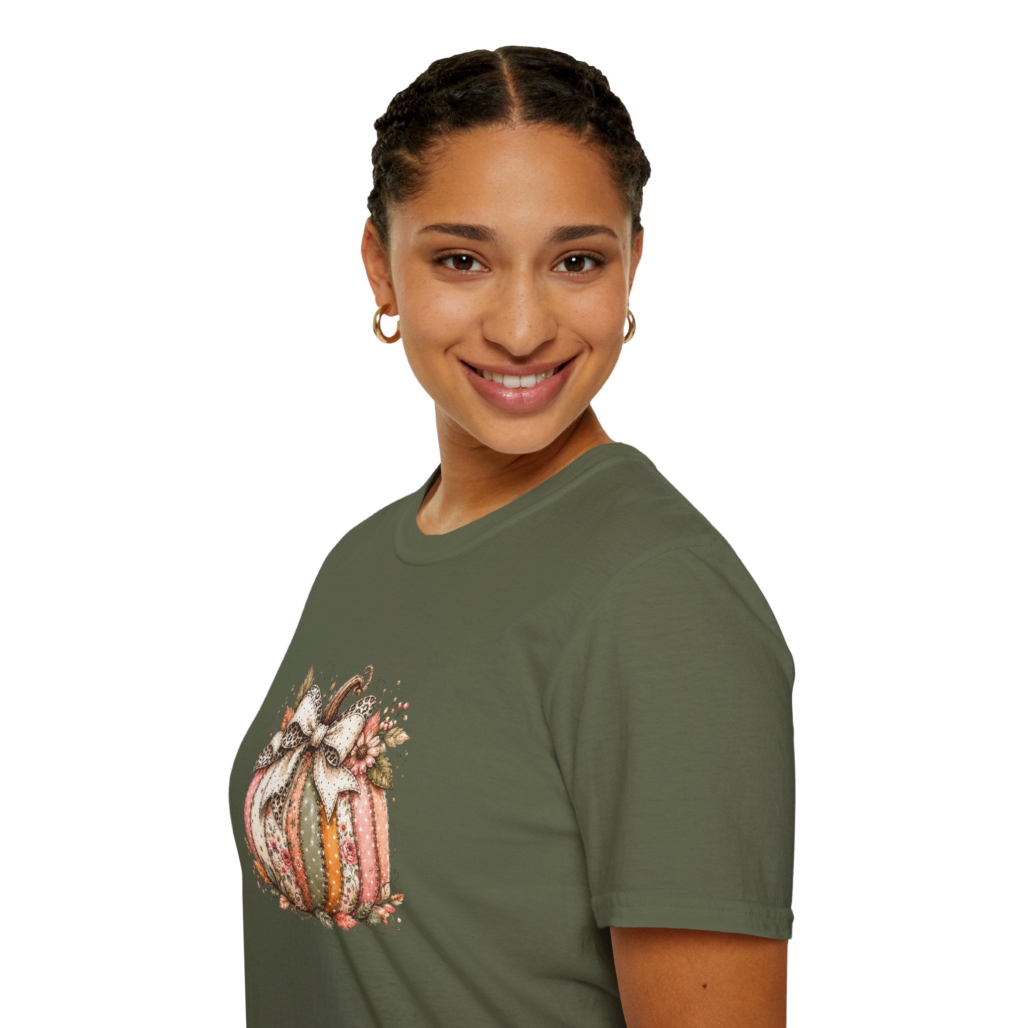Autumn Floral Pumpkin Leopard Bow T-Shirt — Cute Fall Gift for Women Graphic Tee