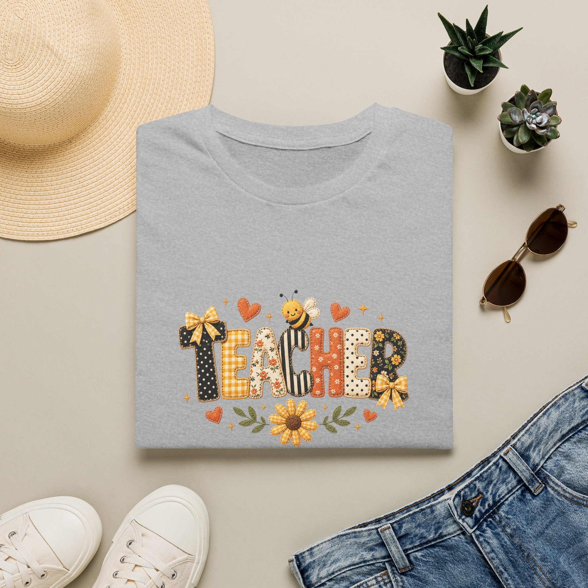 Teacher Floral Bee T-Shirt — Cute Back-to-School Gift for Teachers Graphic Tee