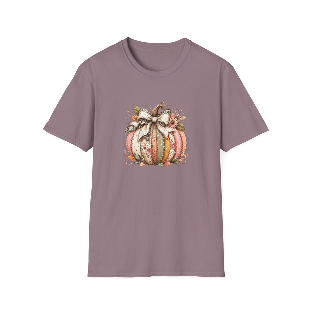 Autumn Floral Pumpkin Leopard Bow T-Shirt — Cute Fall Gift for Women Graphic Tee