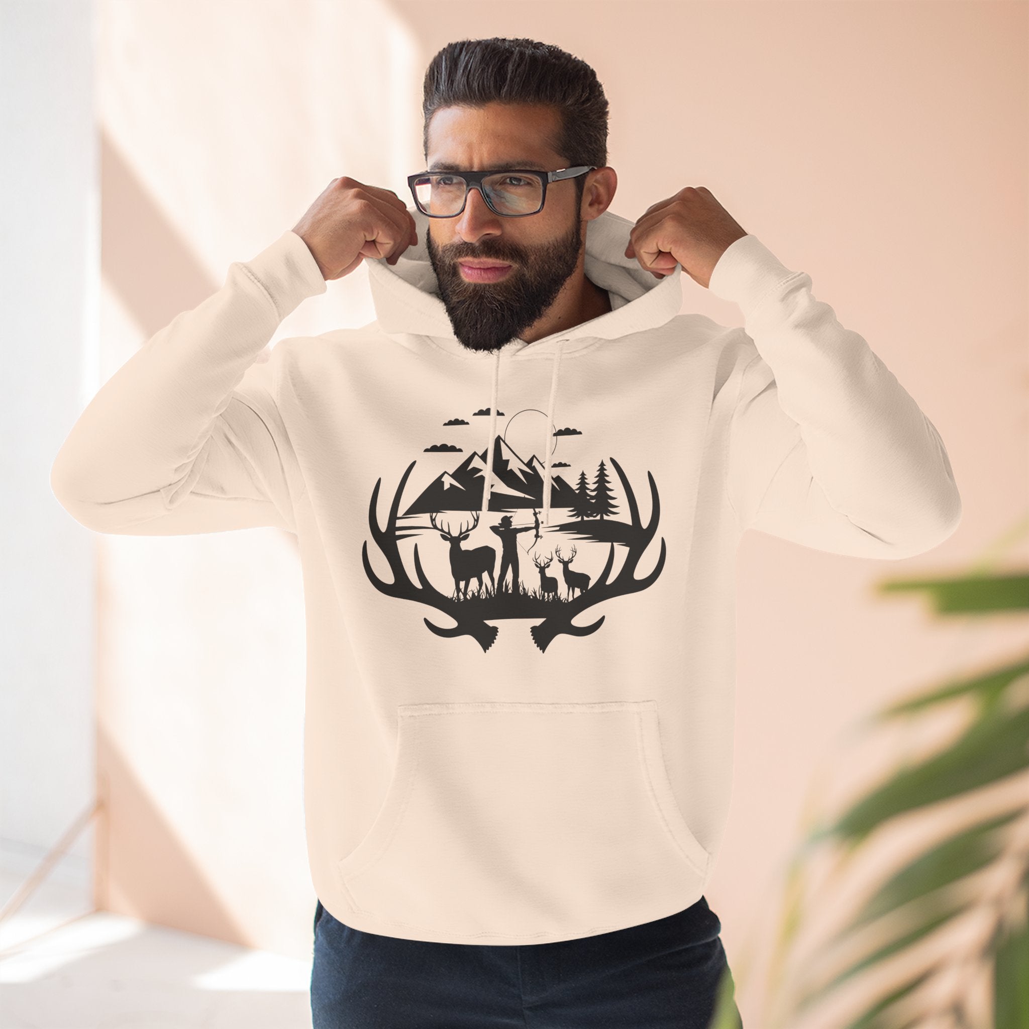 Deer Antler Mountain Hoodie — Rustic Outdoor Gift for Him Wildlife Graphic Pullover