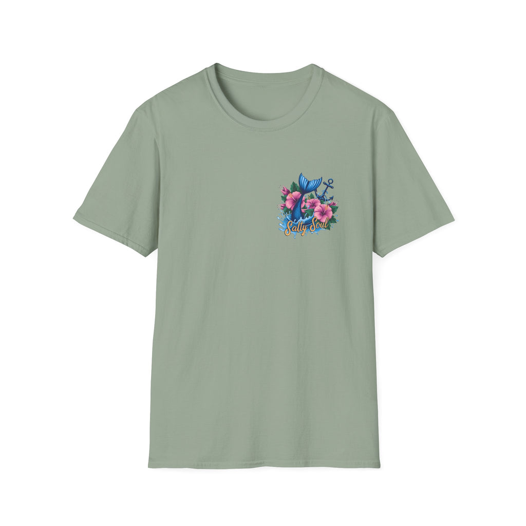 Salty Soul Mermaid Anchor Floral T-Shirt — Cute Beach Gift for Women Nautical Tee