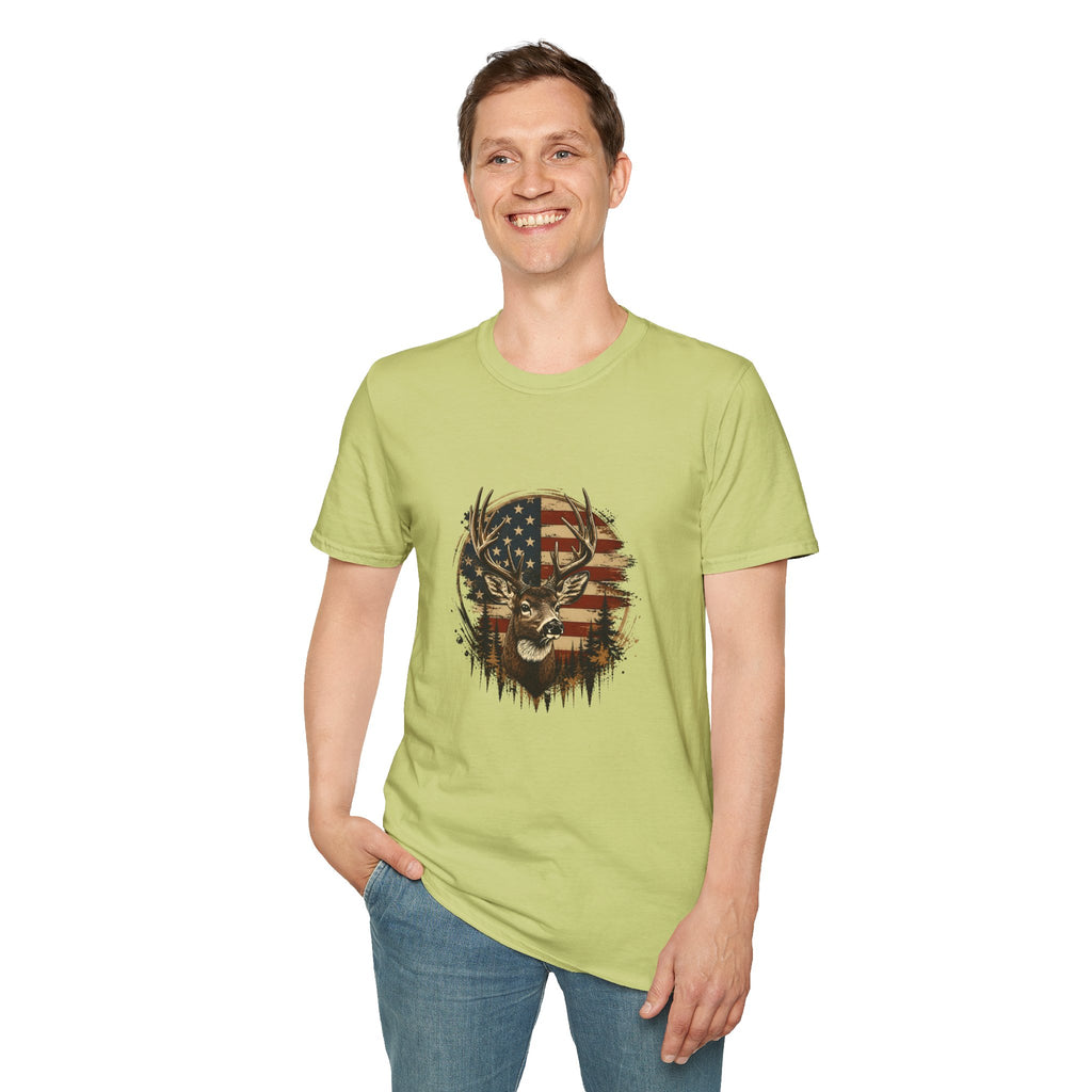 American Flag Deer T-Shirt — Patriotic Buck Gift for Hunters Men's Graphic Tee