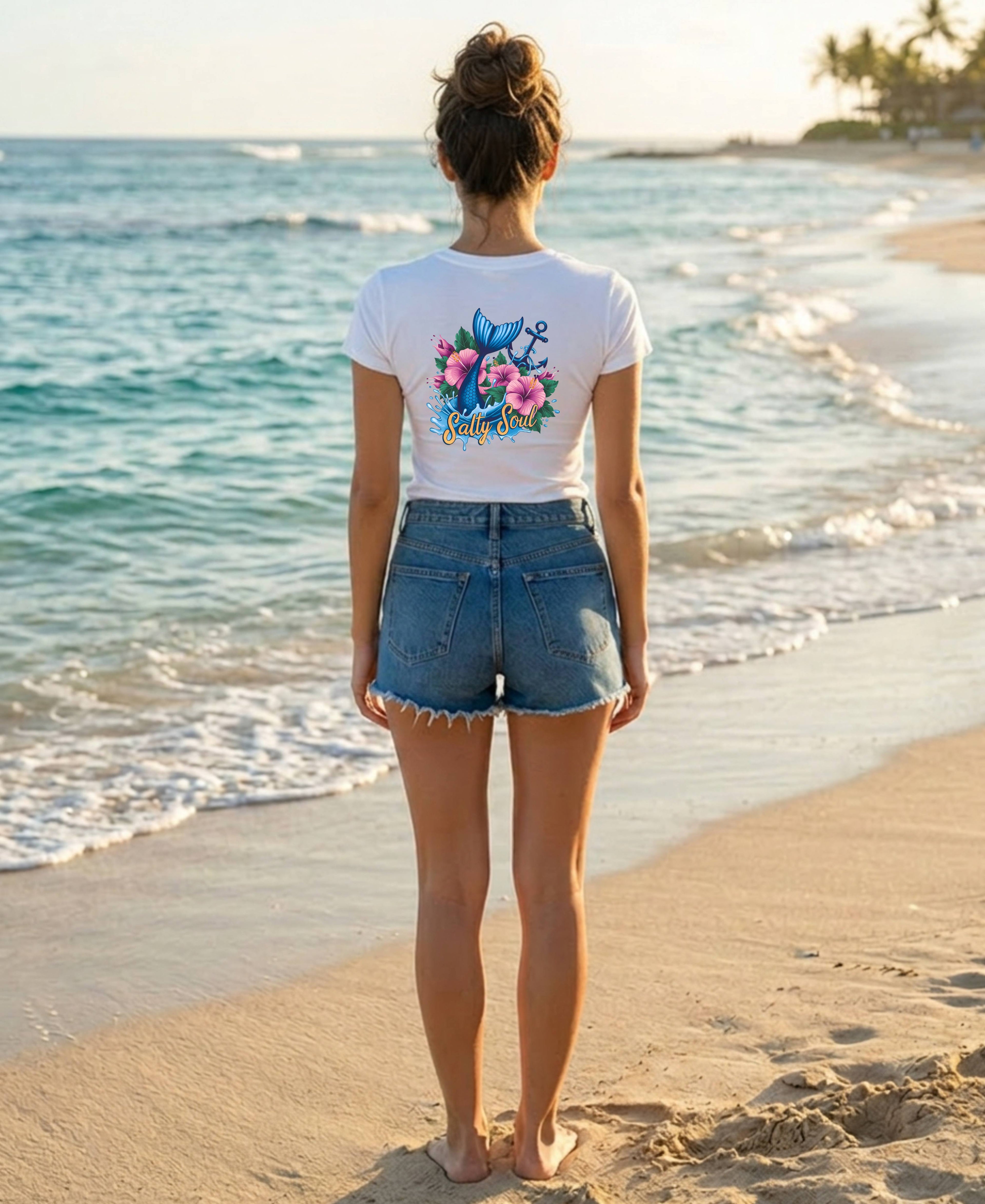 Salty Soul Floral Anchor Beach T-Shirt — Cute Nautical Gift for Women Graphic Tee