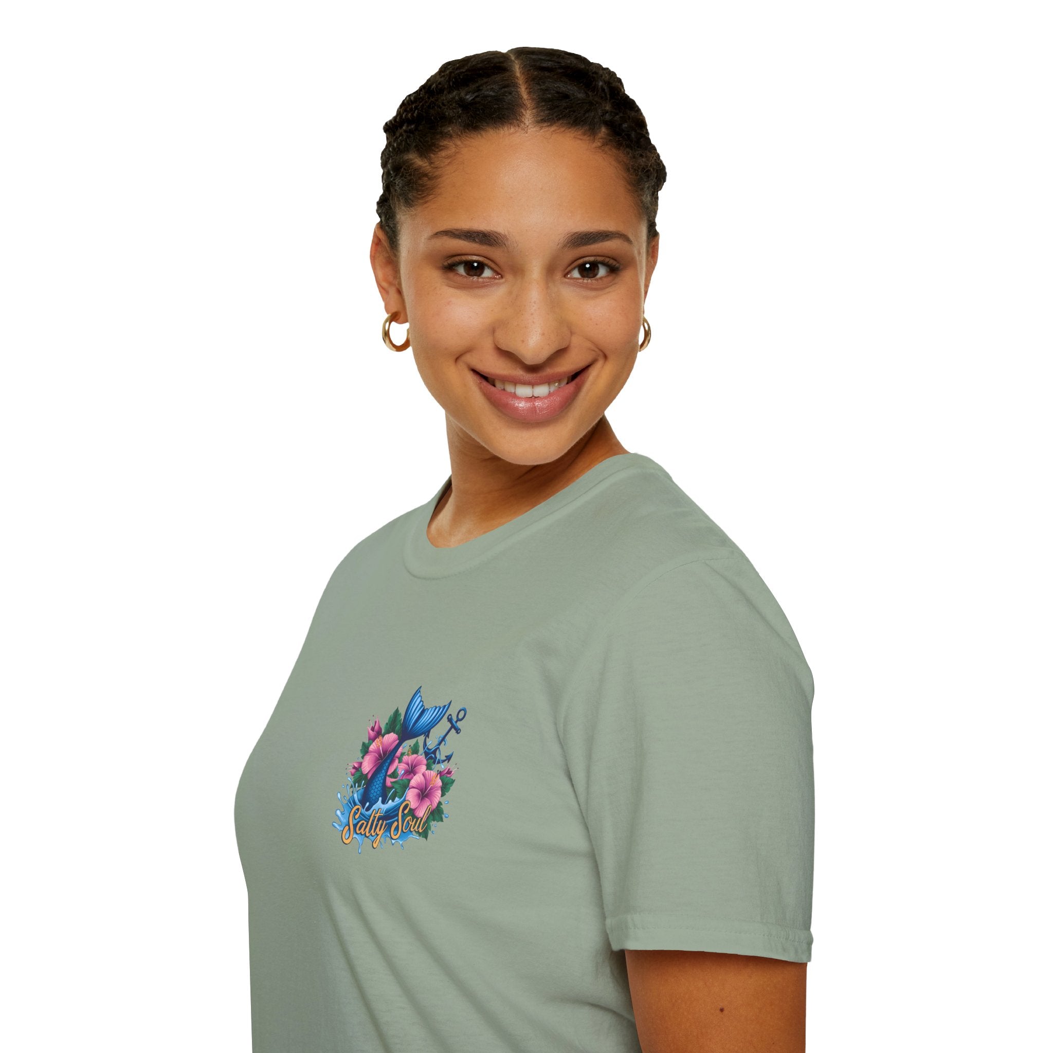 Salty Soul Mermaid Anchor Floral T-Shirt — Cute Beach Gift for Women Nautical Tee