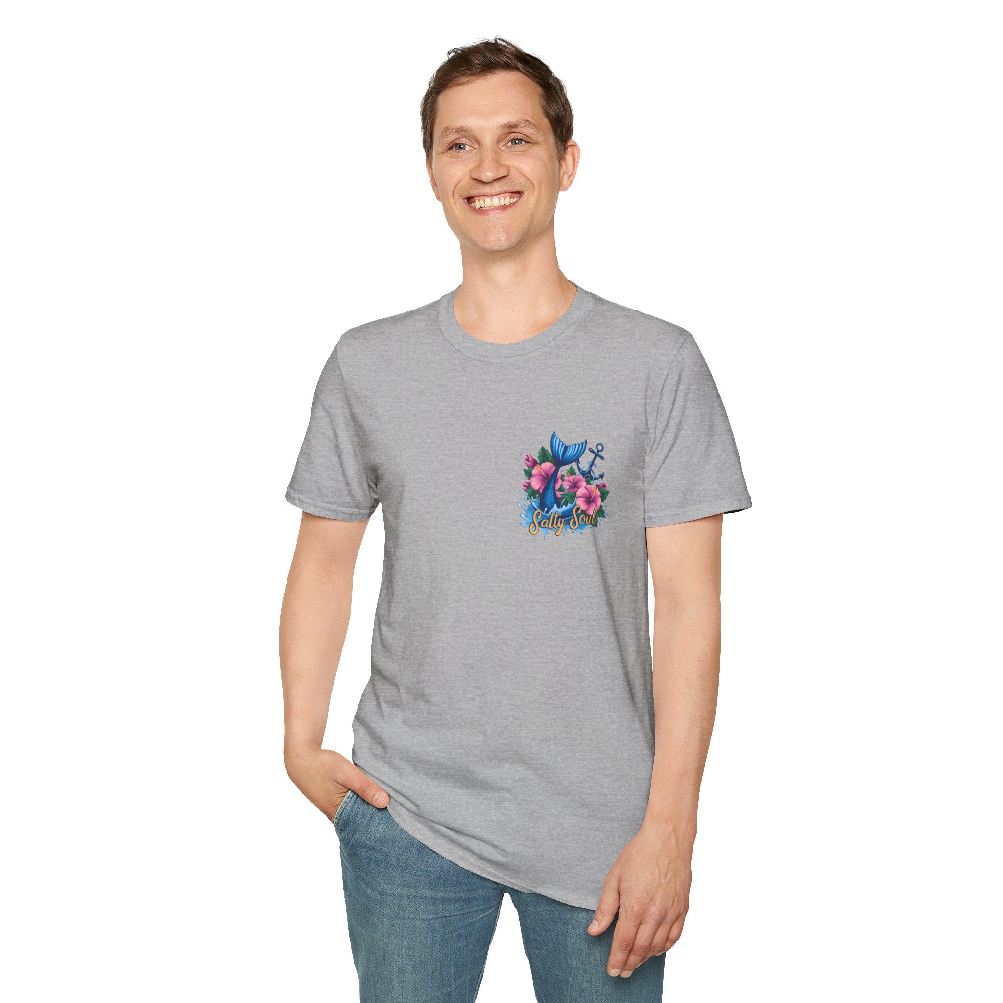 Salty Soul Mermaid Anchor Floral T-Shirt — Cute Beach Gift for Women Nautical Tee