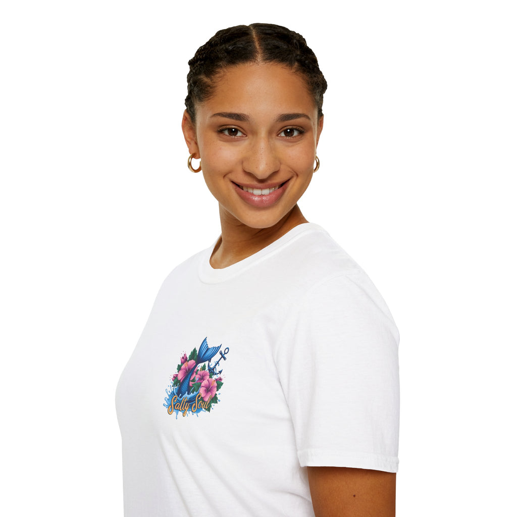 Salty Soul Mermaid Anchor Floral T-Shirt — Cute Beach Gift for Women Nautical Tee