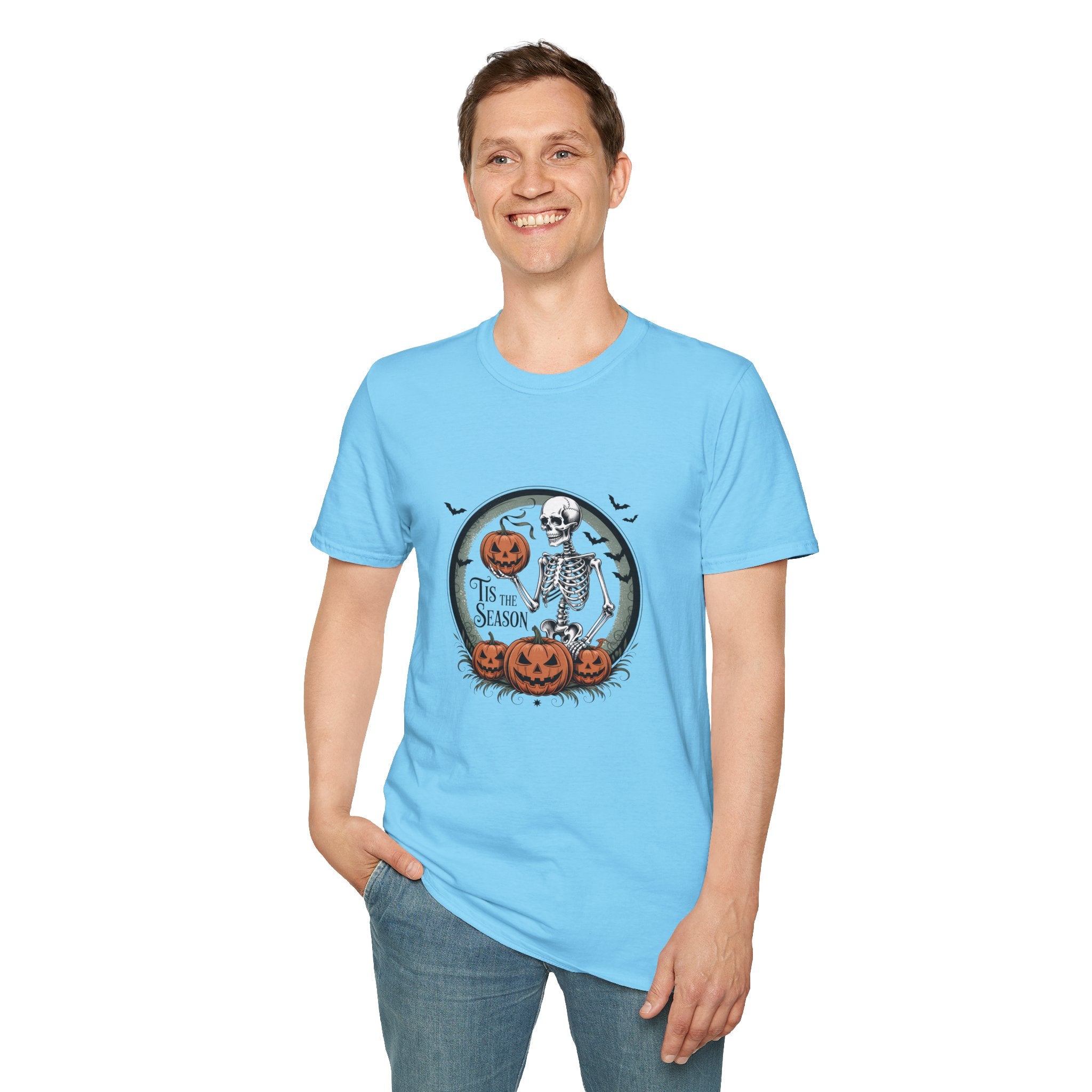 Tis the Season Skeleton Pumpkin T-Shirt — Funny Halloween Gift for Women Graphic Tee