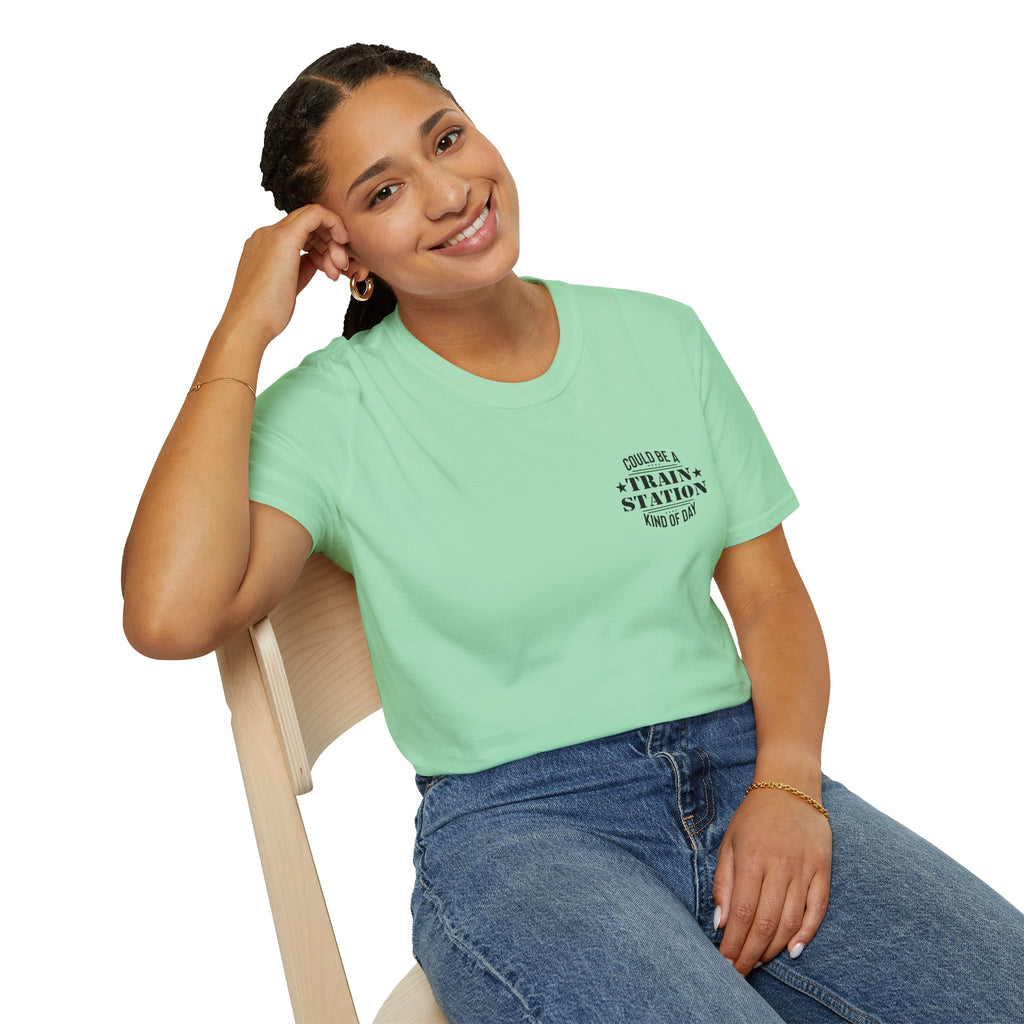 Could Be a Train Station Kind of Day T-Shirt — Funny Sarcastic Gift for Her Pocket Tee