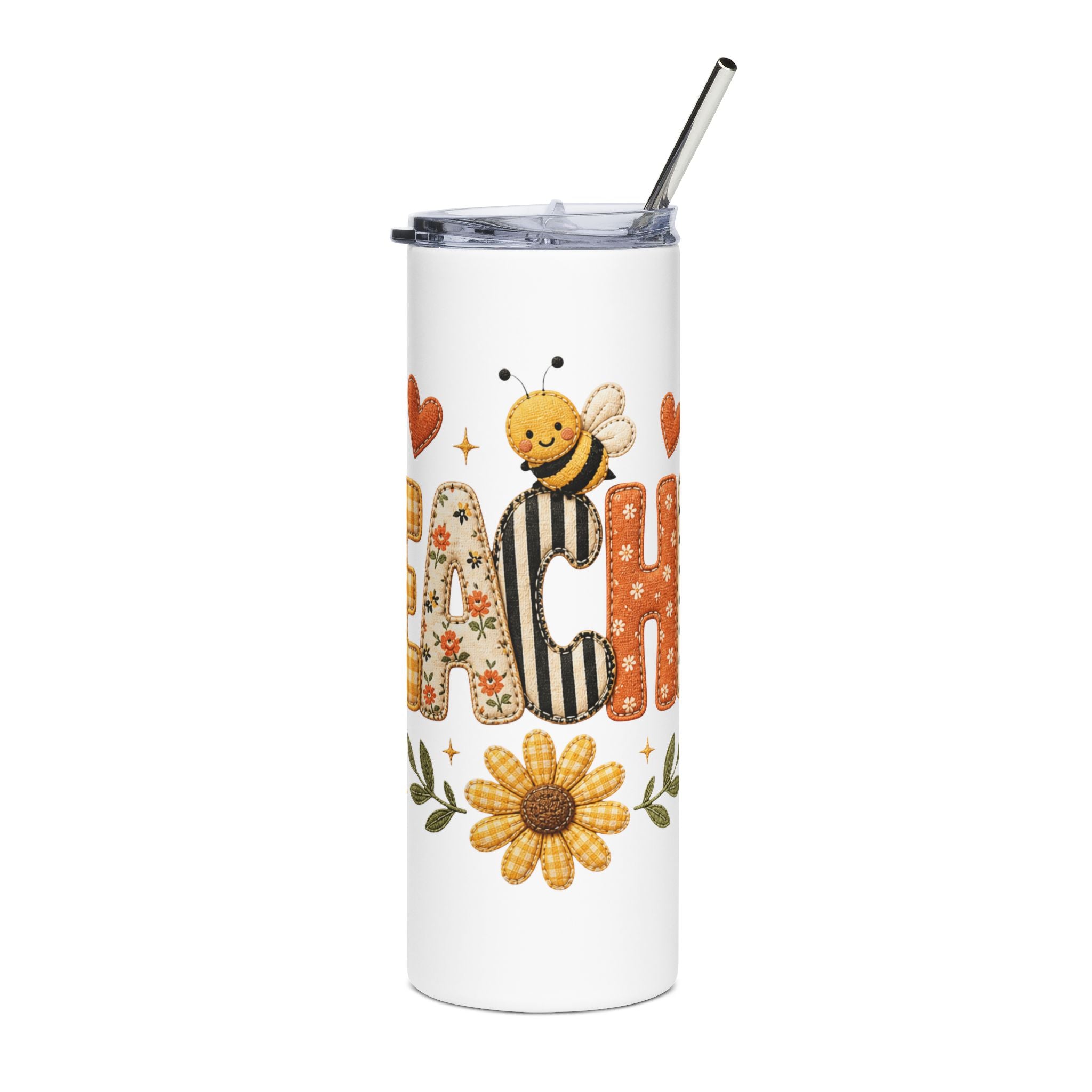 Cute Bee & Sunflower Teacher Tumbler — Cute Gift for Teachers 20oz Stainless Steel Cup