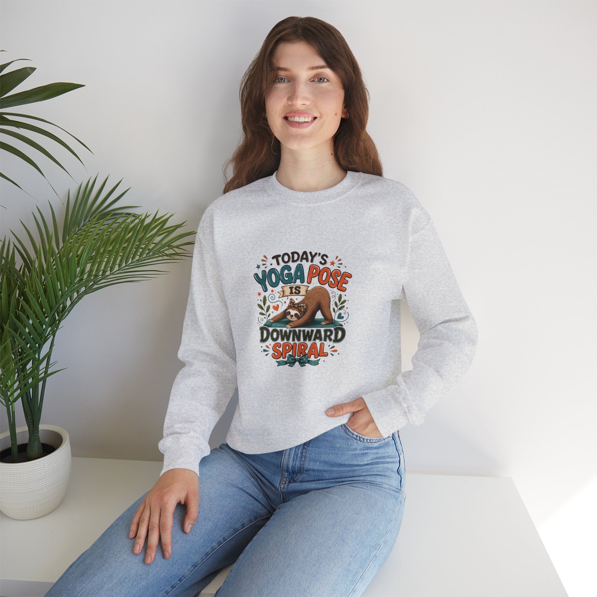 Downward Spiral Sloth Sweatshirt — Funny Lazy Gift for Her Yoga Pose Crewneck