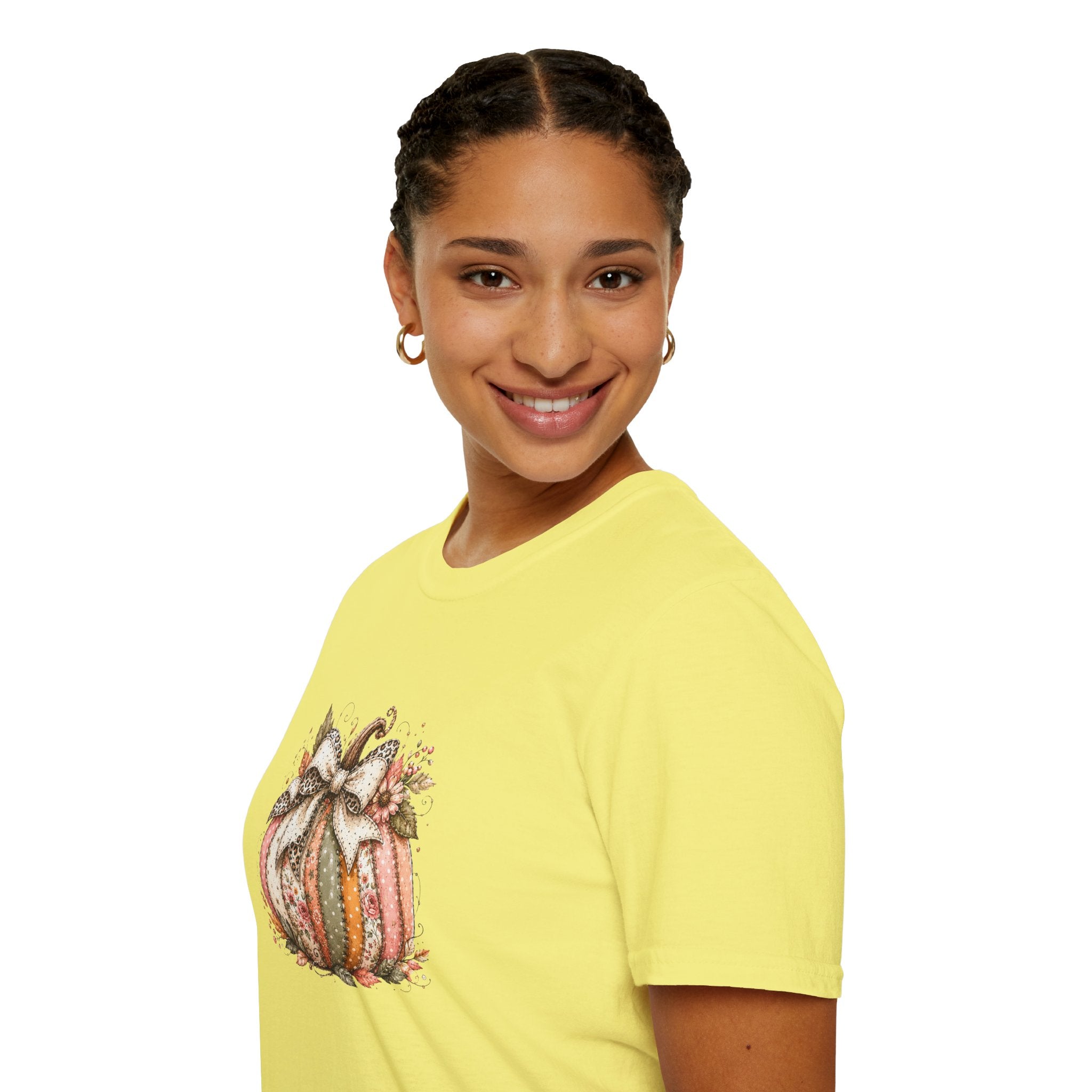 Autumn Floral Pumpkin Leopard Bow T-Shirt — Cute Fall Gift for Women Graphic Tee