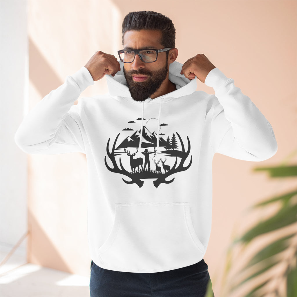 Deer Antler Mountain Hoodie — Rustic Outdoor Gift for Him Wildlife Graphic Pullover