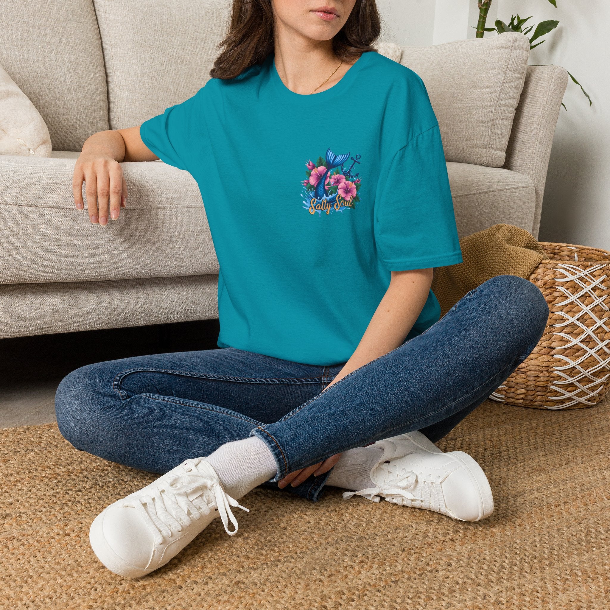 Salty Soul Mermaid Anchor Floral T-Shirt — Cute Beach Gift for Women Nautical Tee