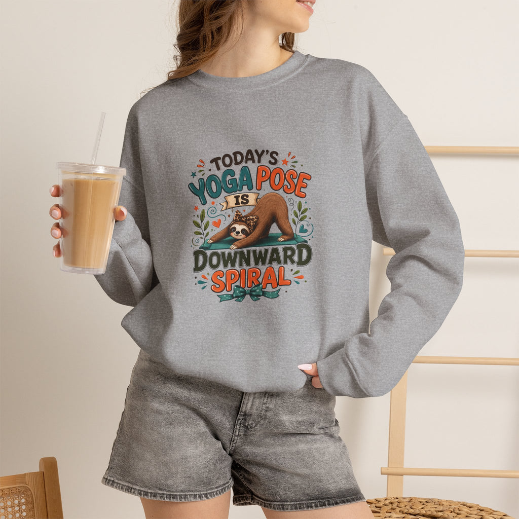 Downward Spiral Sloth Sweatshirt — Funny Lazy Gift for Her Yoga Pose Crewneck