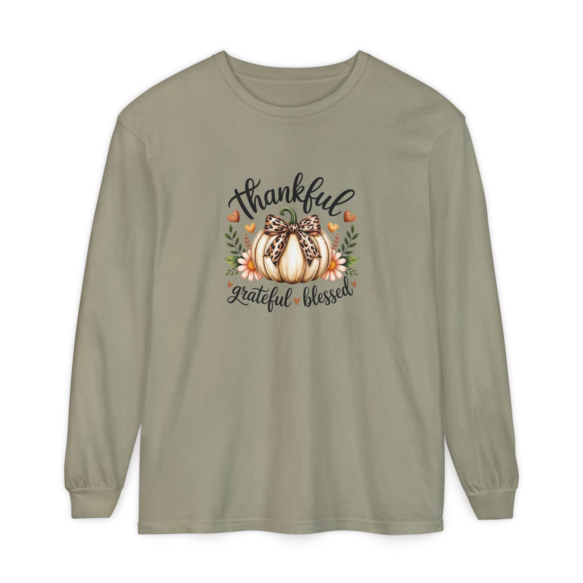 Thankful Grateful Blessed Pumpkin Long Sleeve — Cute Fall Thanksgiving Gift for Women