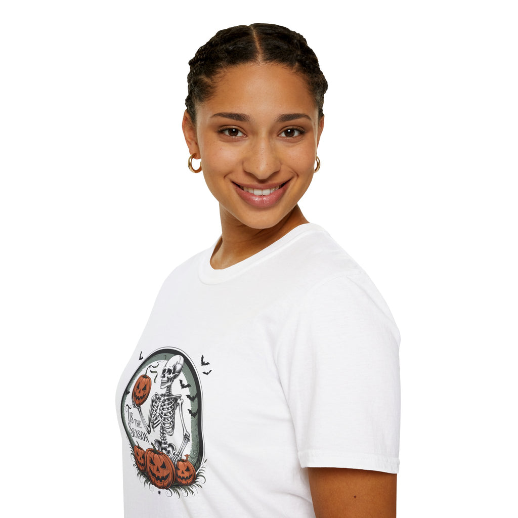 Tis the Season Skeleton Pumpkin T-Shirt — Funny Halloween Gift for Women Graphic Tee