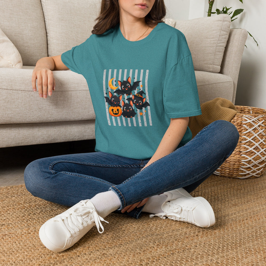 Halloween Bats Pumpkin Moon T-Shirt — Cute Spooky Gift for Women Graphic Tee