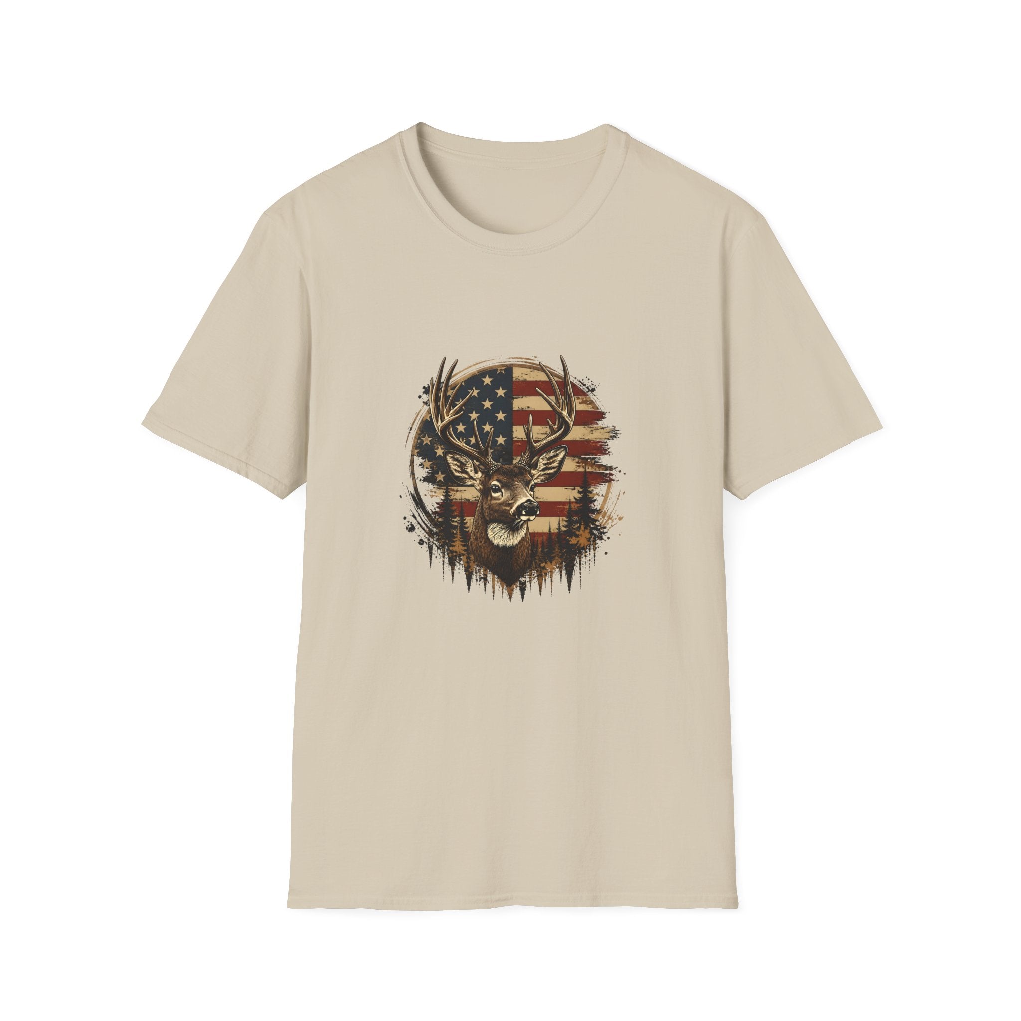 American Flag Deer T-Shirt — Patriotic Buck Gift for Hunters Men's Graphic Tee