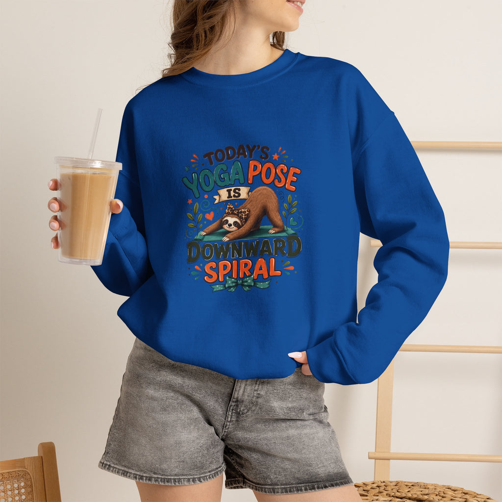 Downward Spiral Sloth Sweatshirt — Funny Lazy Gift for Her Yoga Pose Crewneck