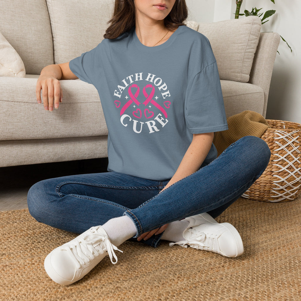 Faith Hope Cure Breast Cancer Awareness T-Shirt — Pink Ribbon Gift for Her Support Graphic Tee