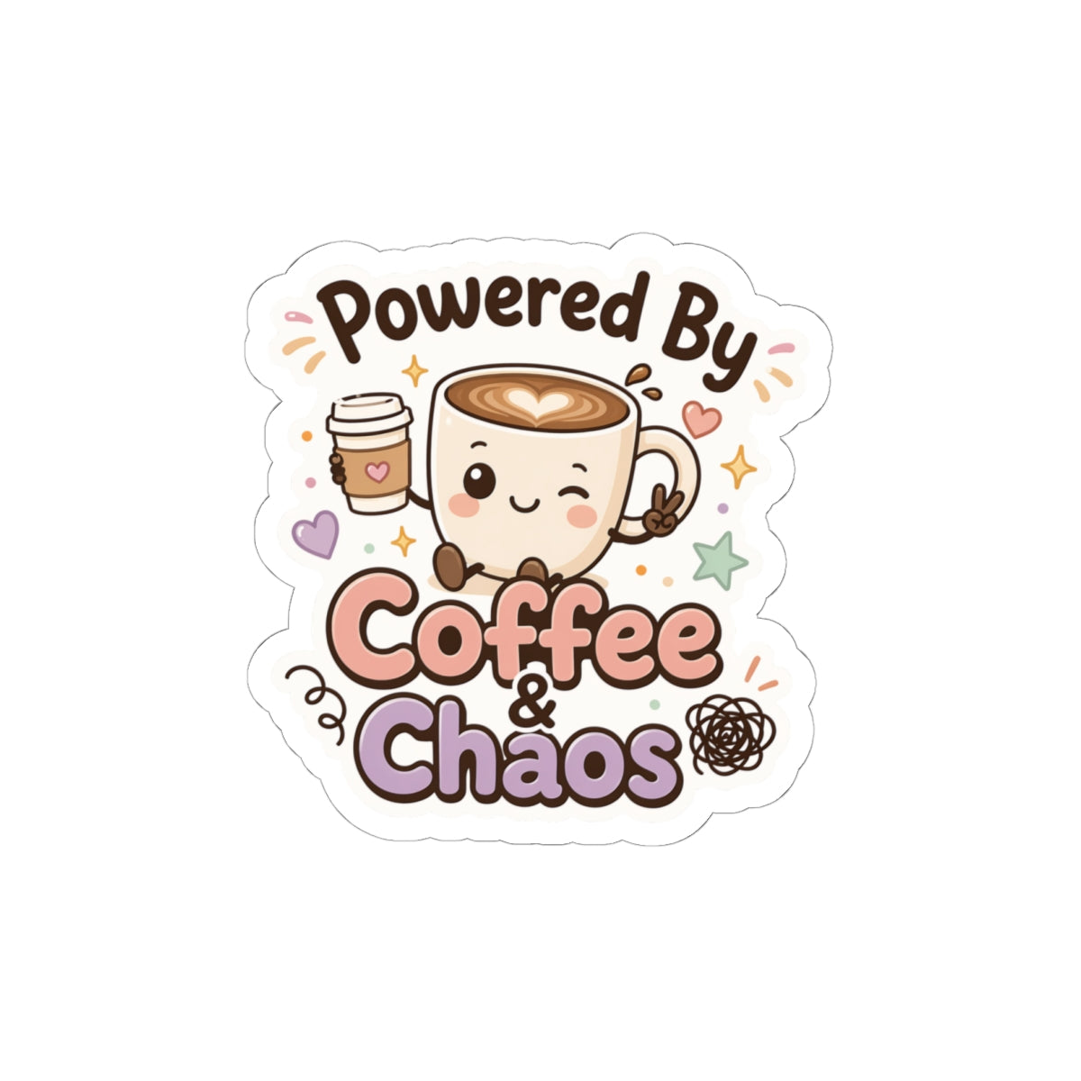 Coffee & Chaos Kiss-Cut Sticker — Cute Funny Gift for Coffee Lovers Laptop Sticker