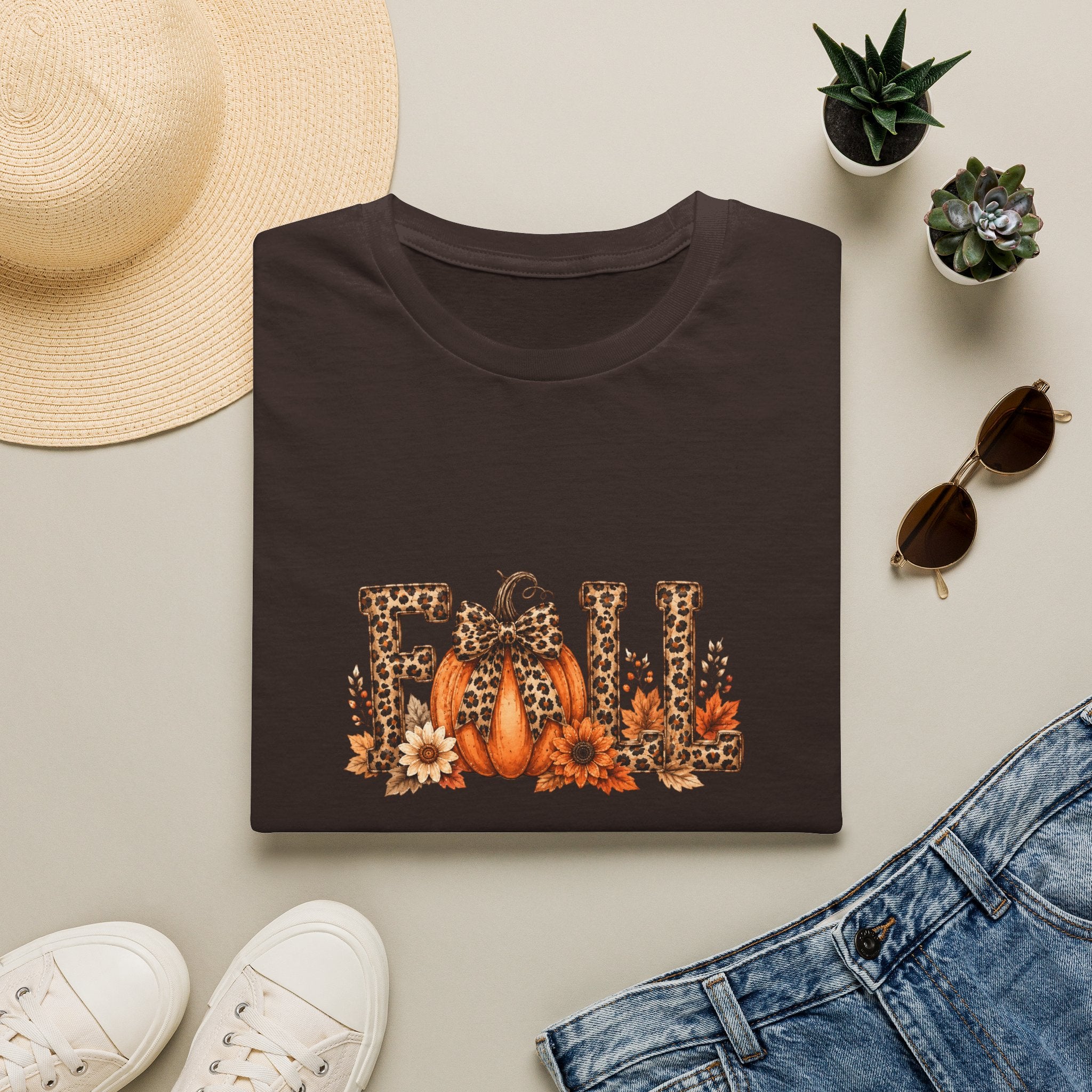 Fall Leopard Pumpkin T-Shirt — Cute Autumn Gift for Women Floral Graphic Tee