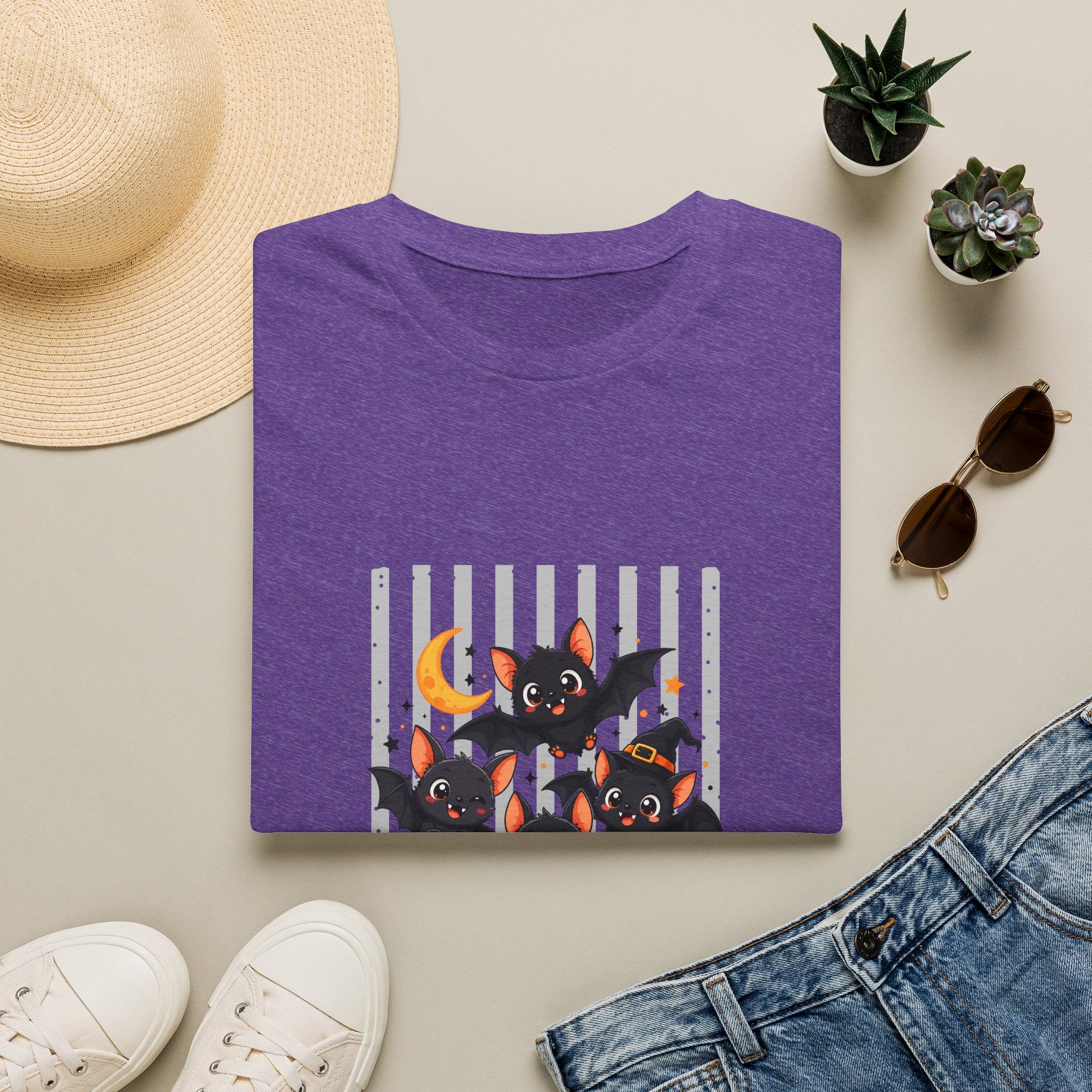Halloween Bats Pumpkin Moon T-Shirt — Cute Spooky Gift for Women Graphic Tee