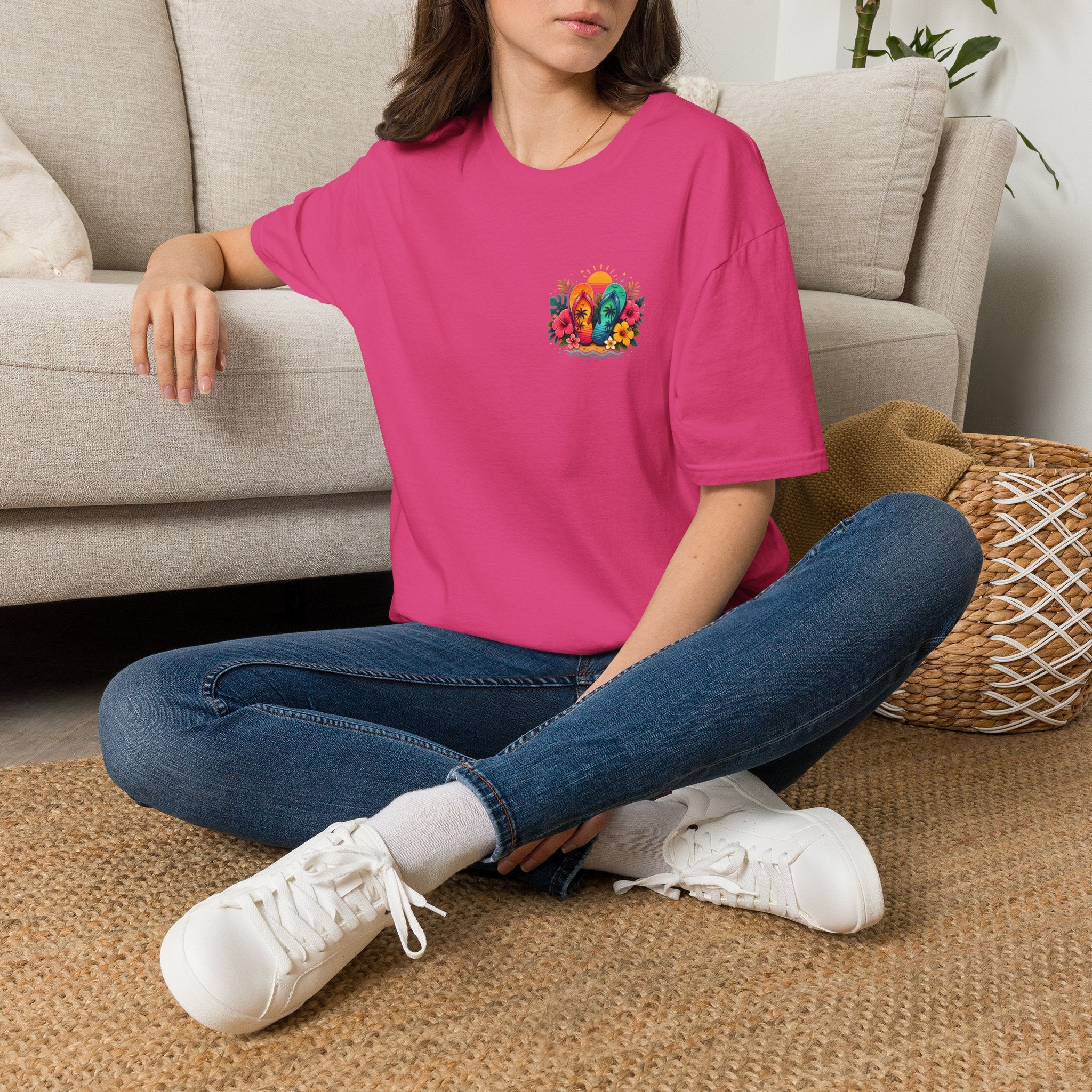 Floral Surf Chest Print T-Shirt — Cute Beach Gift for Women Graphic Tee